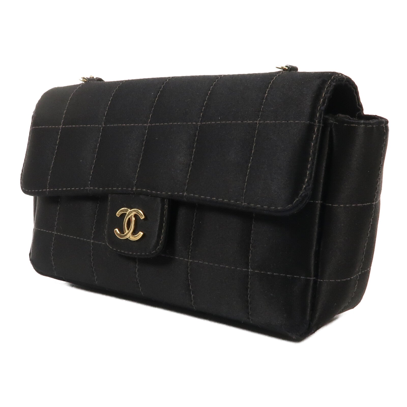 CHANEL 帆布Chain Shoulder金扣鏈帶肩背袋