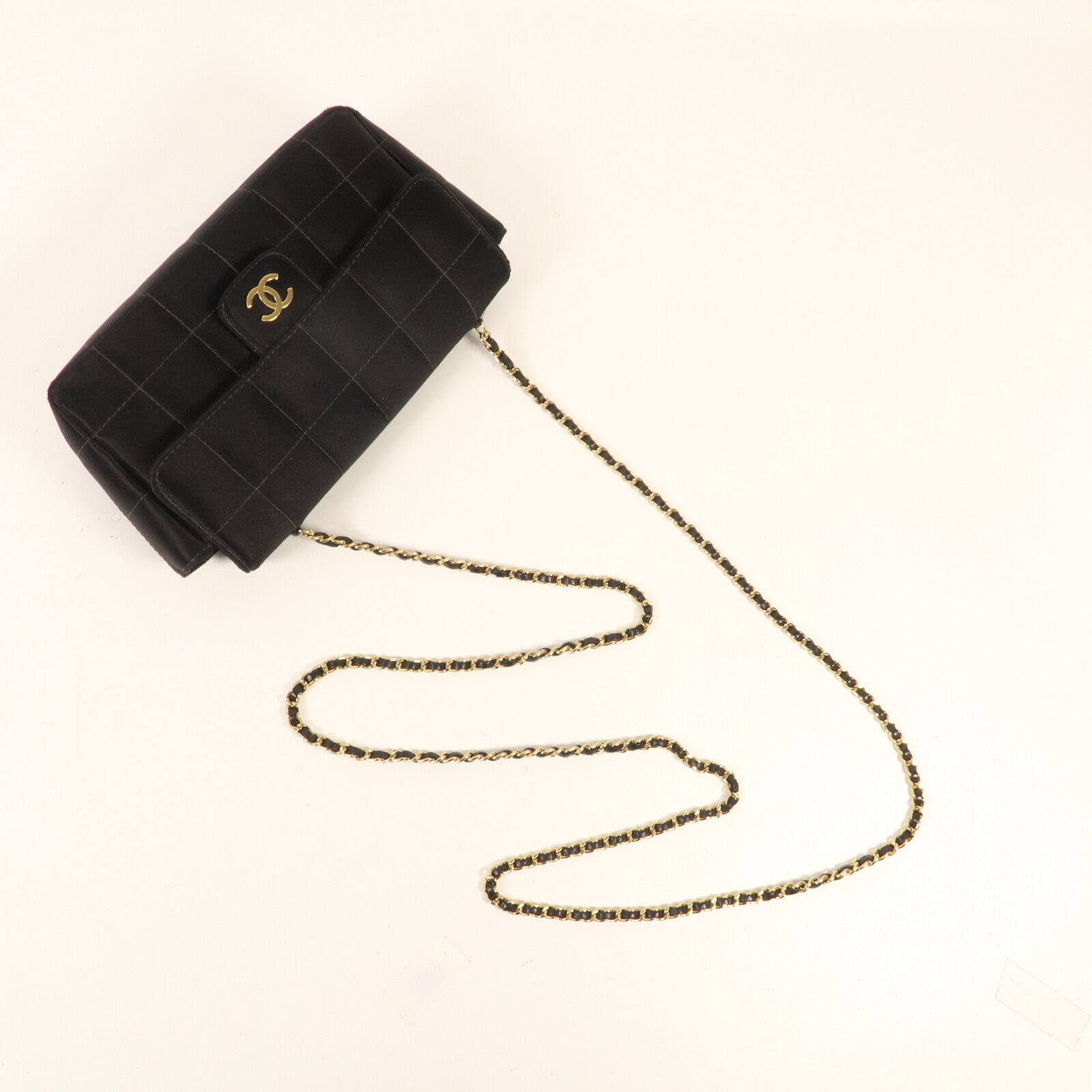 CHANEL 帆布Chain Shoulder金扣鏈帶肩背袋