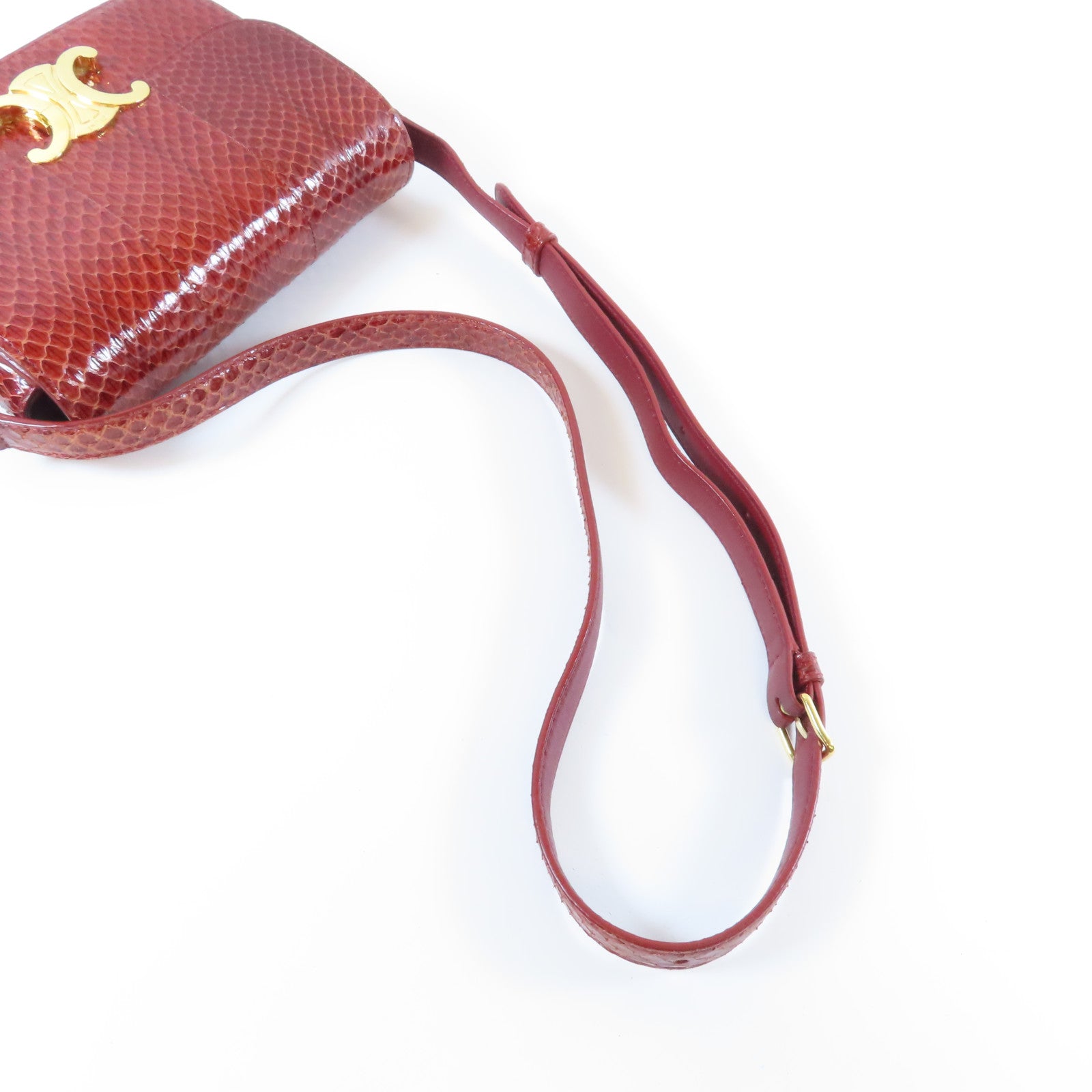 CELINE 蛇皮皮革Triomphe Shoulder Bag金扣肩背袋紅色