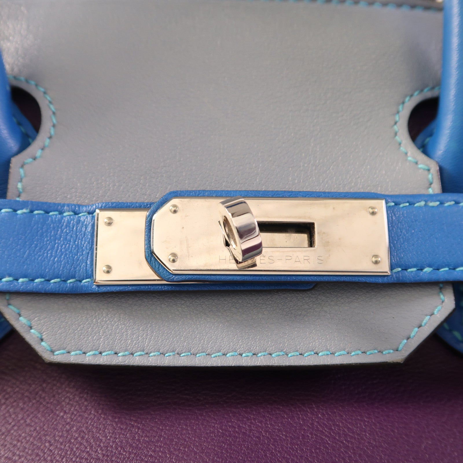 HERMES Swift皮革Birkin 30銀扣手挽袋Ultraviolet/Bleu Hydra/Ciel