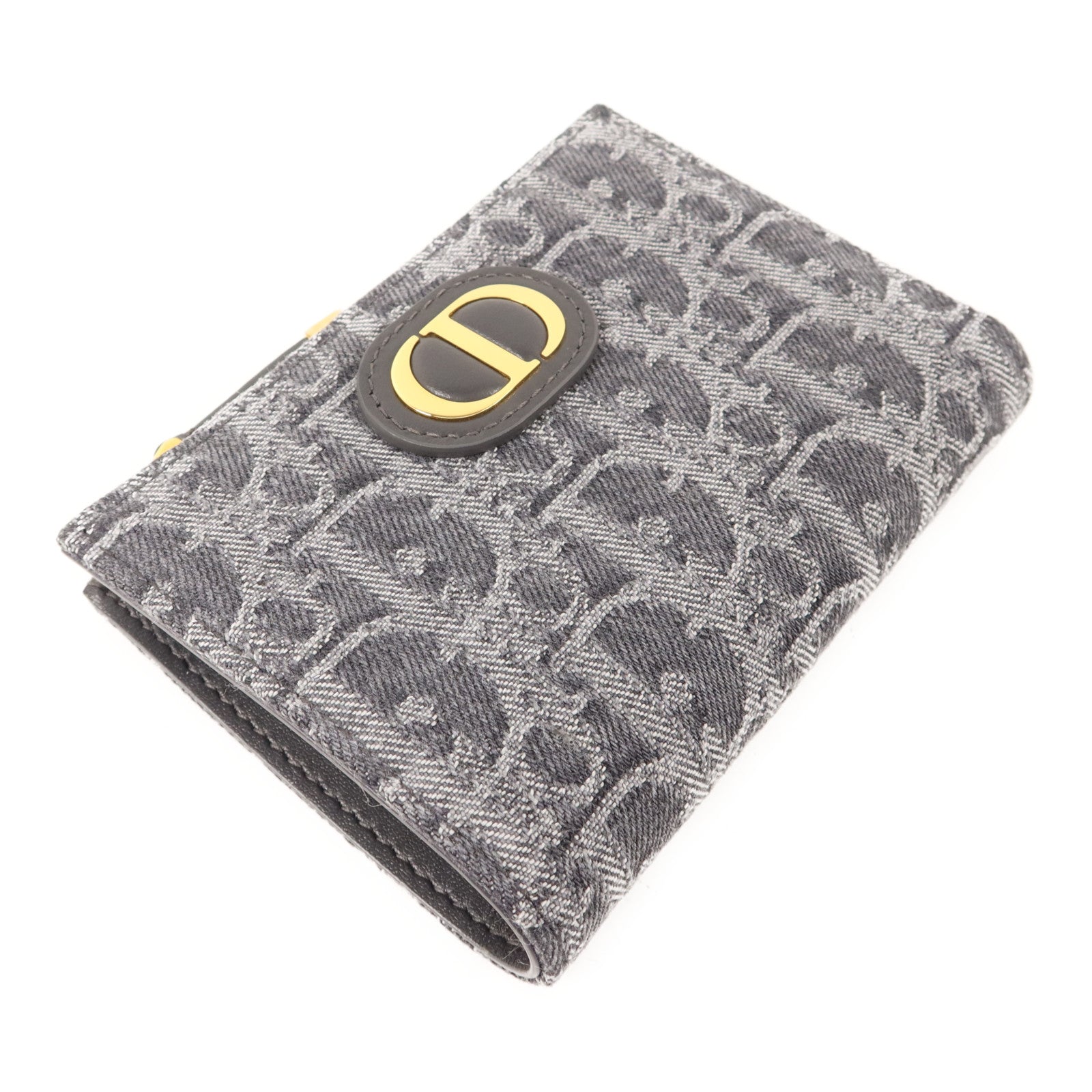 Dior 牛仔布料30 Montaigne Dahlia Bifold Wallet金扣錢包