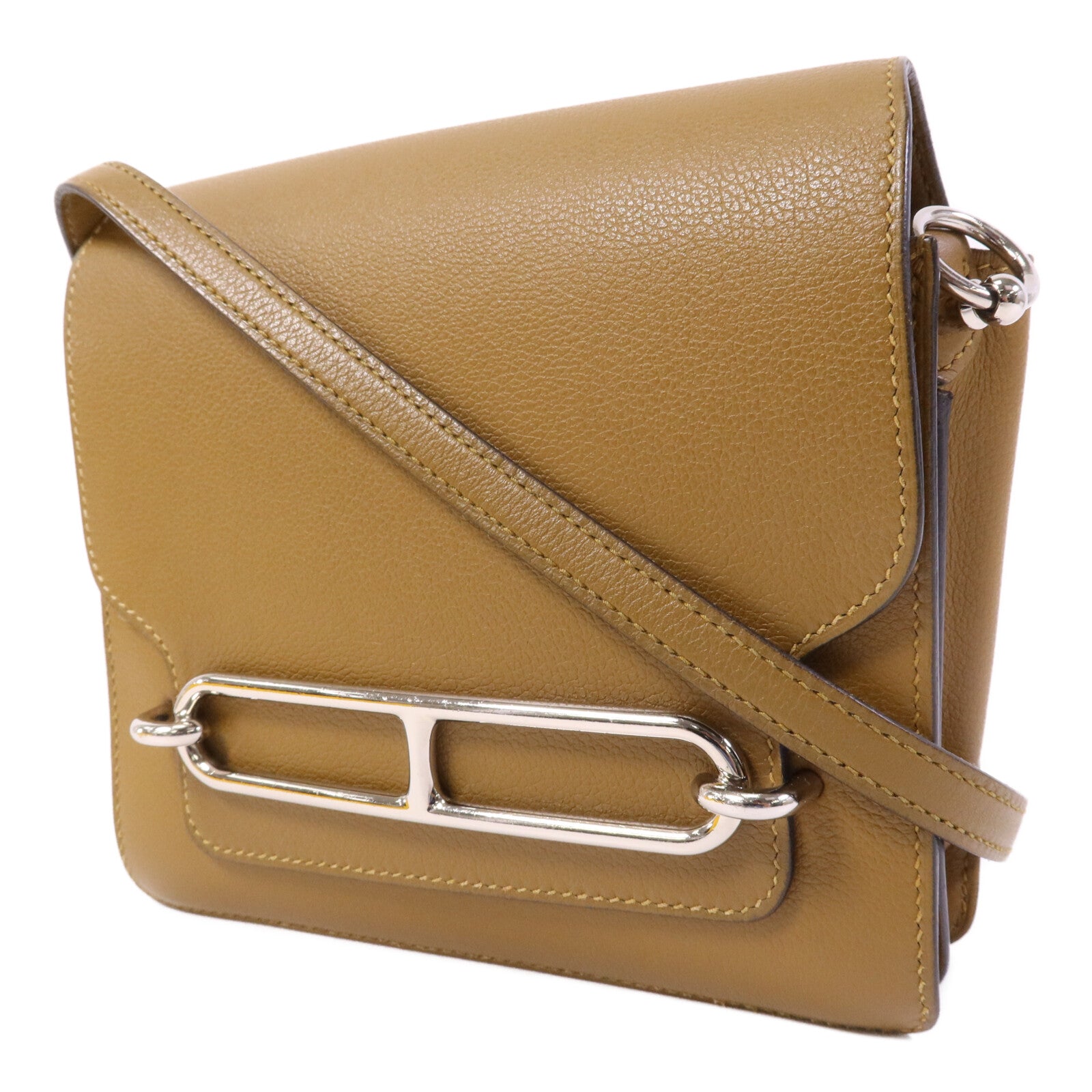 HERMES Evercolor皮革Roulis Mini銀扣肩背袋Alezan