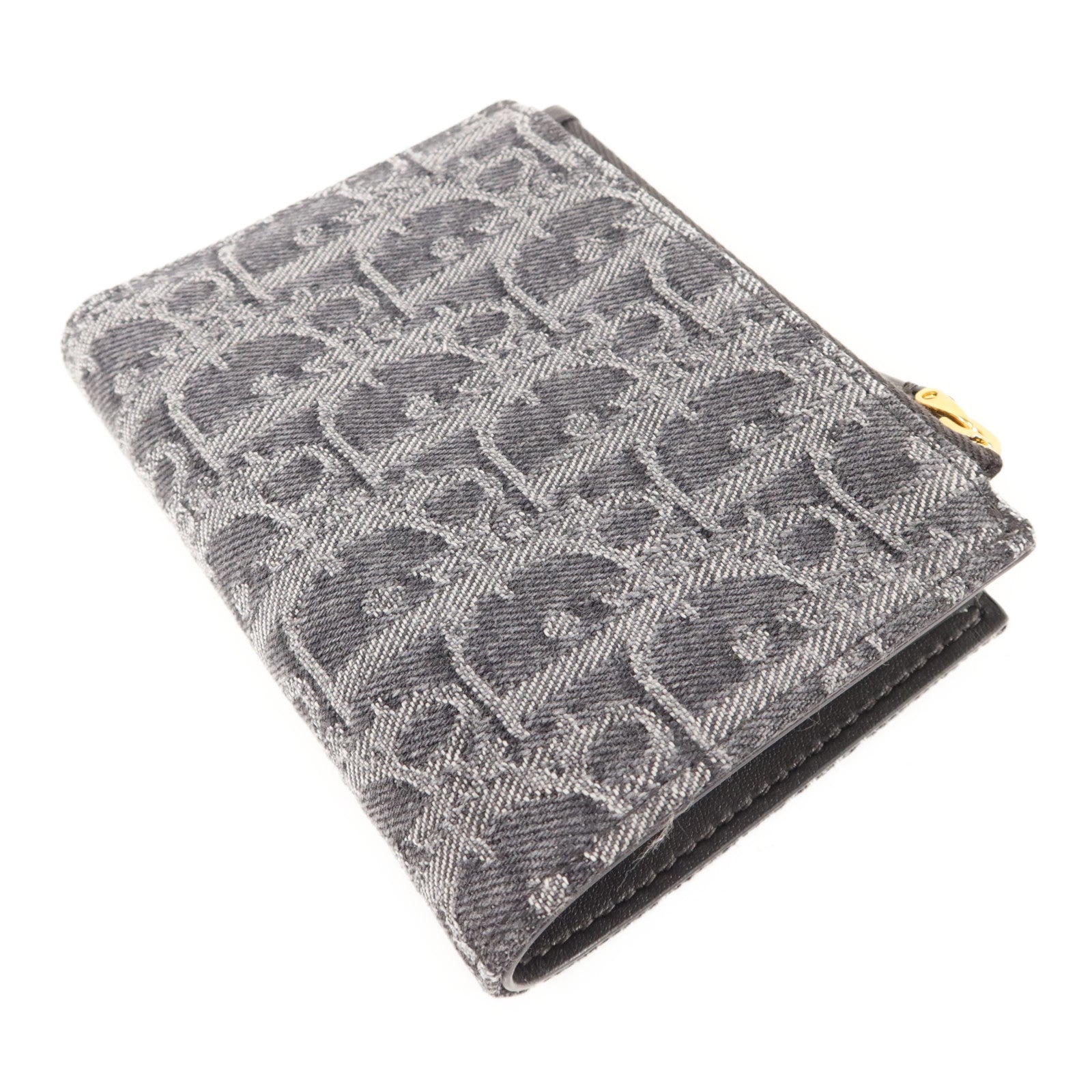 Dior 牛仔布料30 Montaigne Dahlia Bifold Wallet金扣錢包