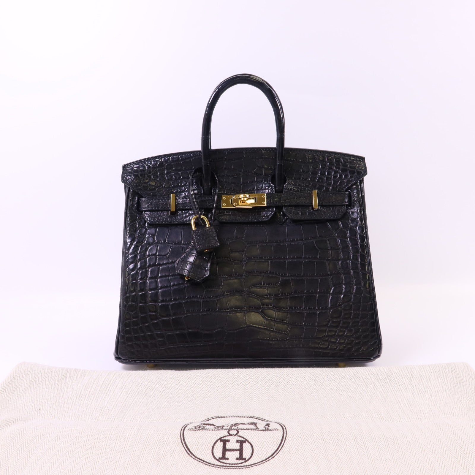 HERMES Alligator Mat皮革Birkin 25金扣手挽袋Noir
