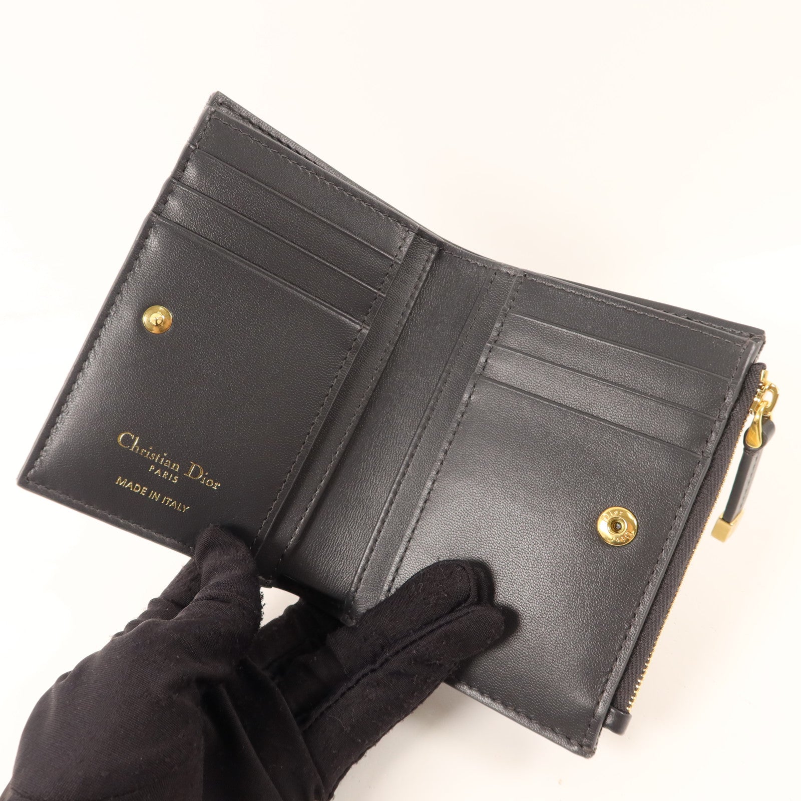 Dior 牛仔布料30 Montaigne Dahlia Bifold Wallet金扣錢包