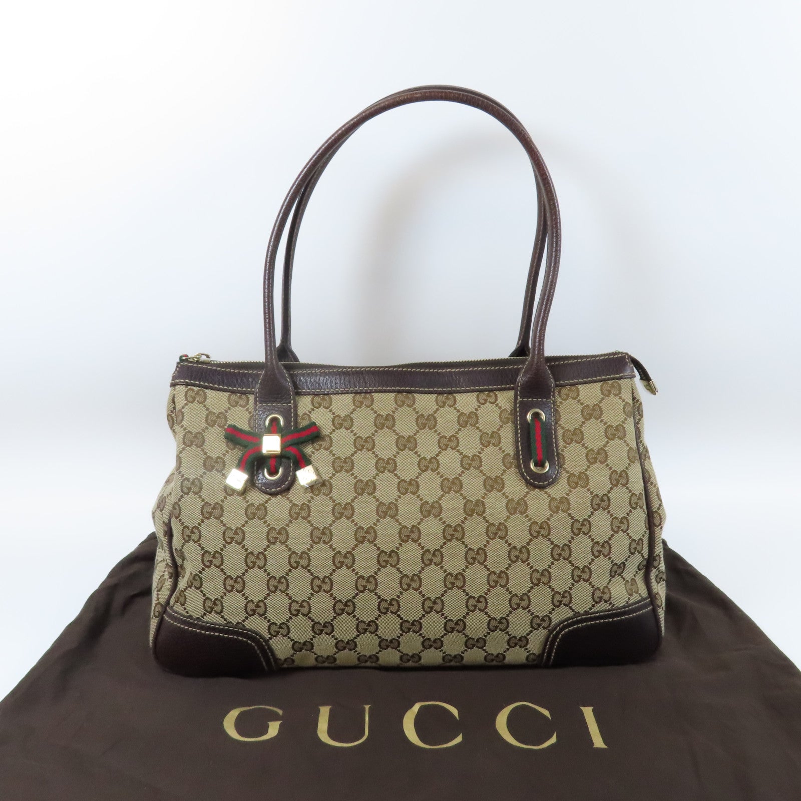 GUCCI 帆布Shoulder Bag金扣肩背袋啡色