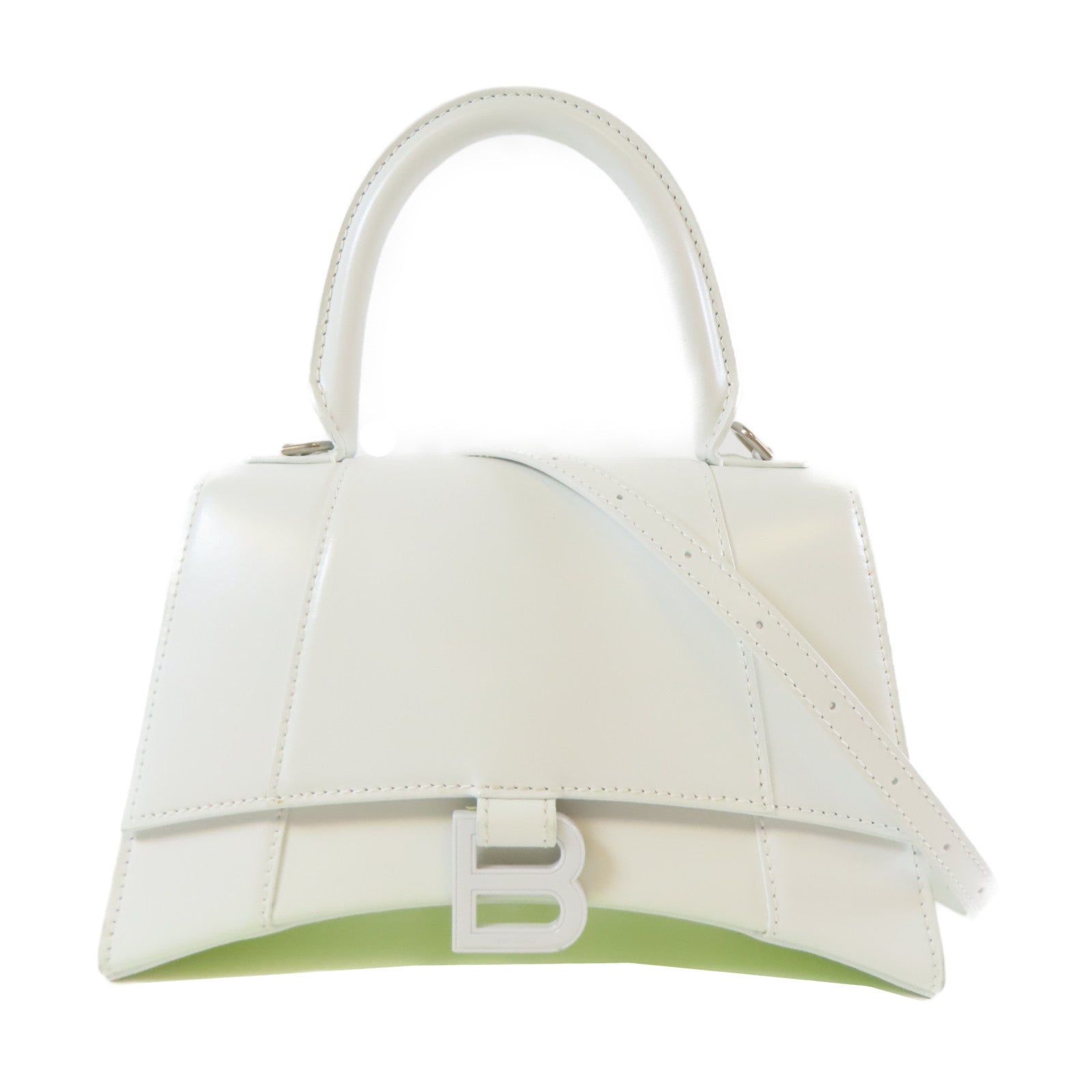 BALENCIAGA 牛皮皮革Hourglass銀扣手挽肩背兩用袋白色