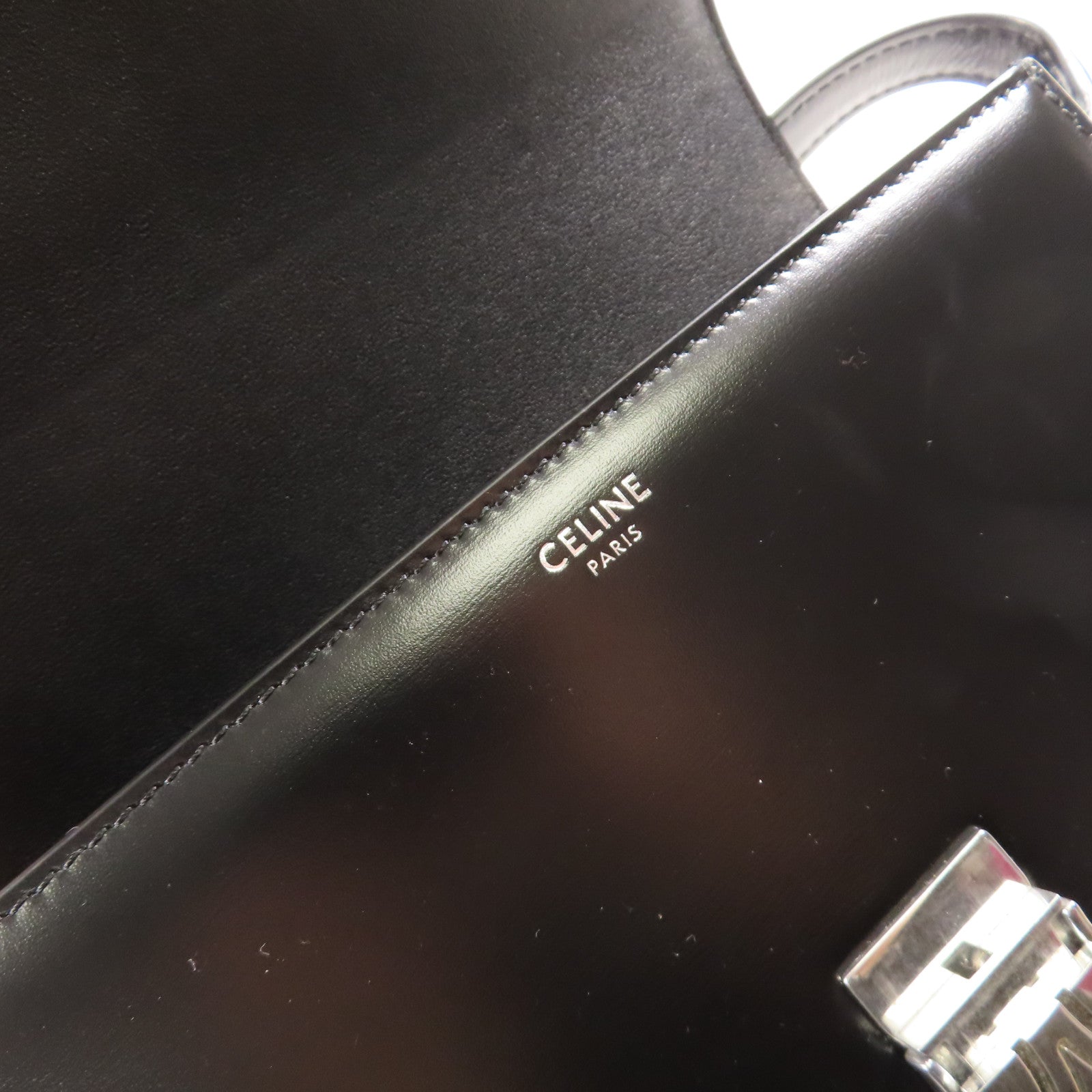 CELINE 牛皮皮革Teen Triomphe Bag銀扣肩背袋