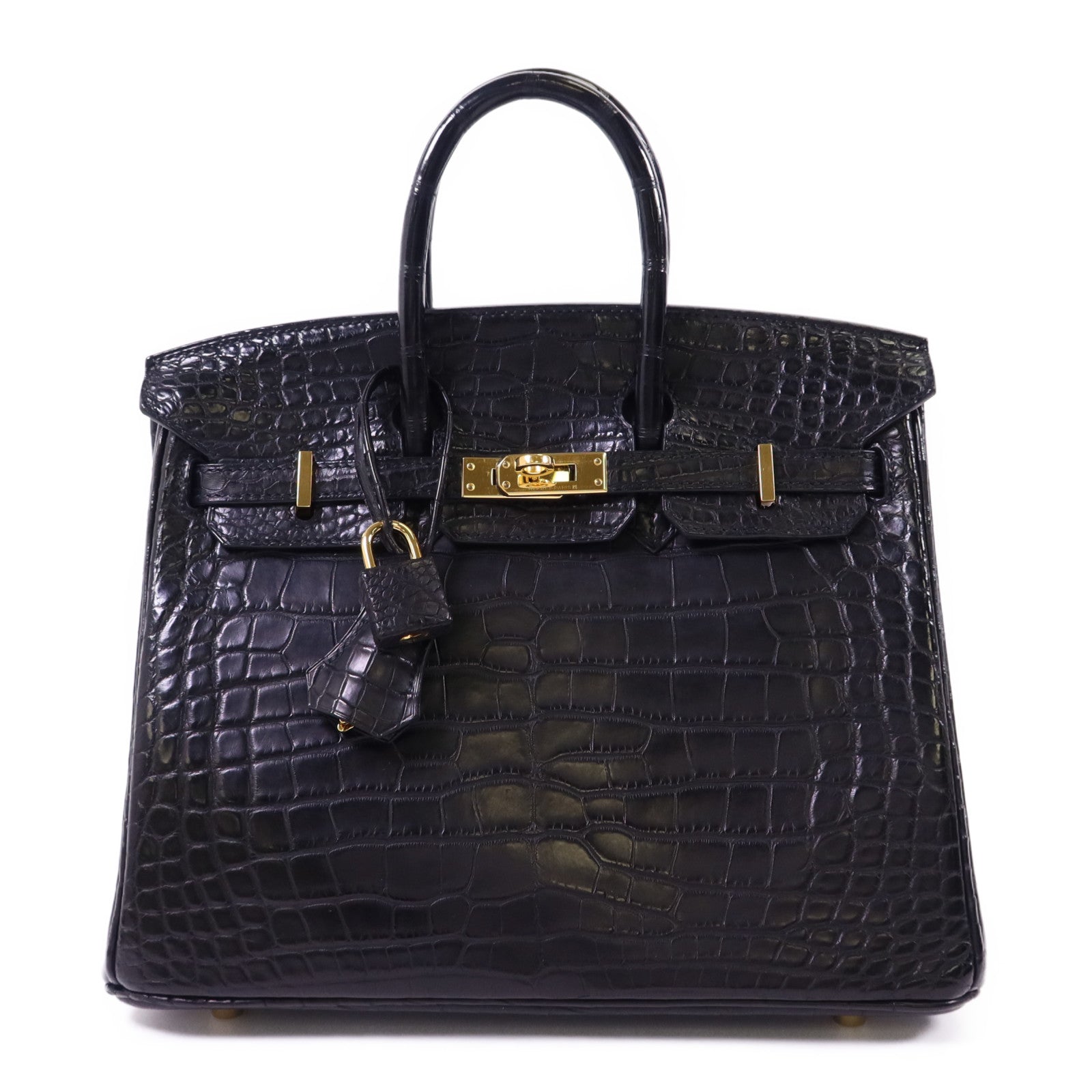 HERMES Alligator Mat皮革Birkin 25金扣手挽袋Noir