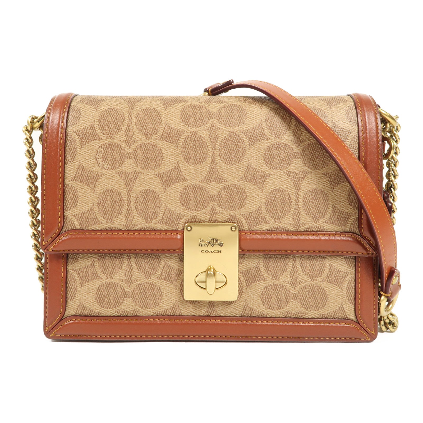 COACH 塗層帆布Chain Shoulder金扣肩背袋