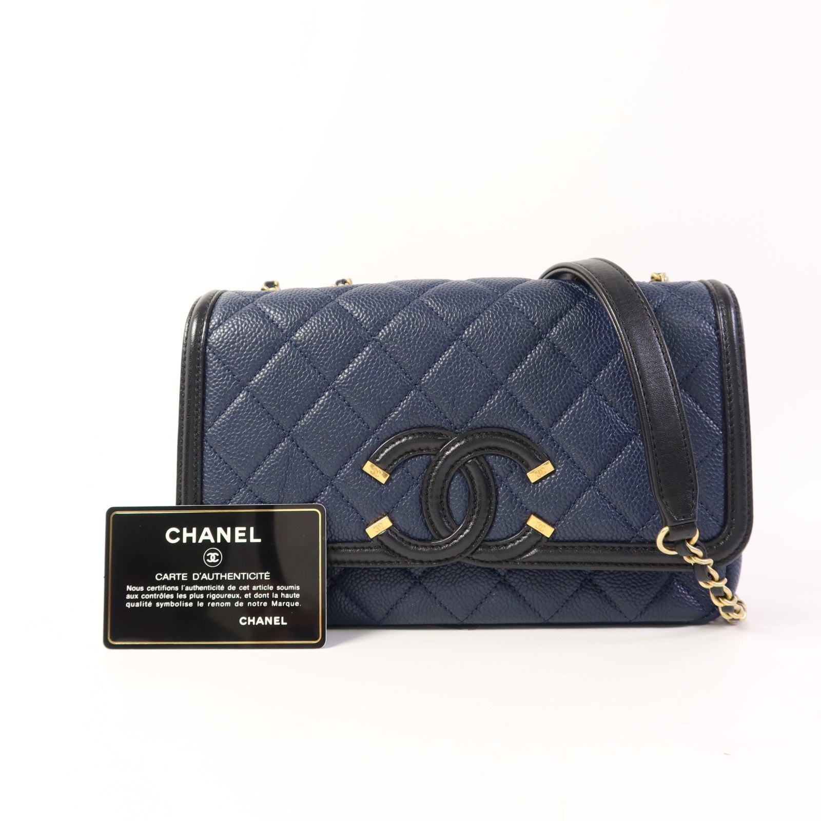 CHANEL 牛皮皮革Chain Shoulder Bag金扣鏈帶肩背袋