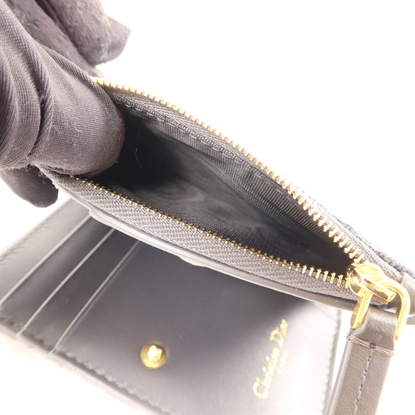 Dior 牛仔布料30 Montaigne Dahlia Bifold Wallet金扣錢包