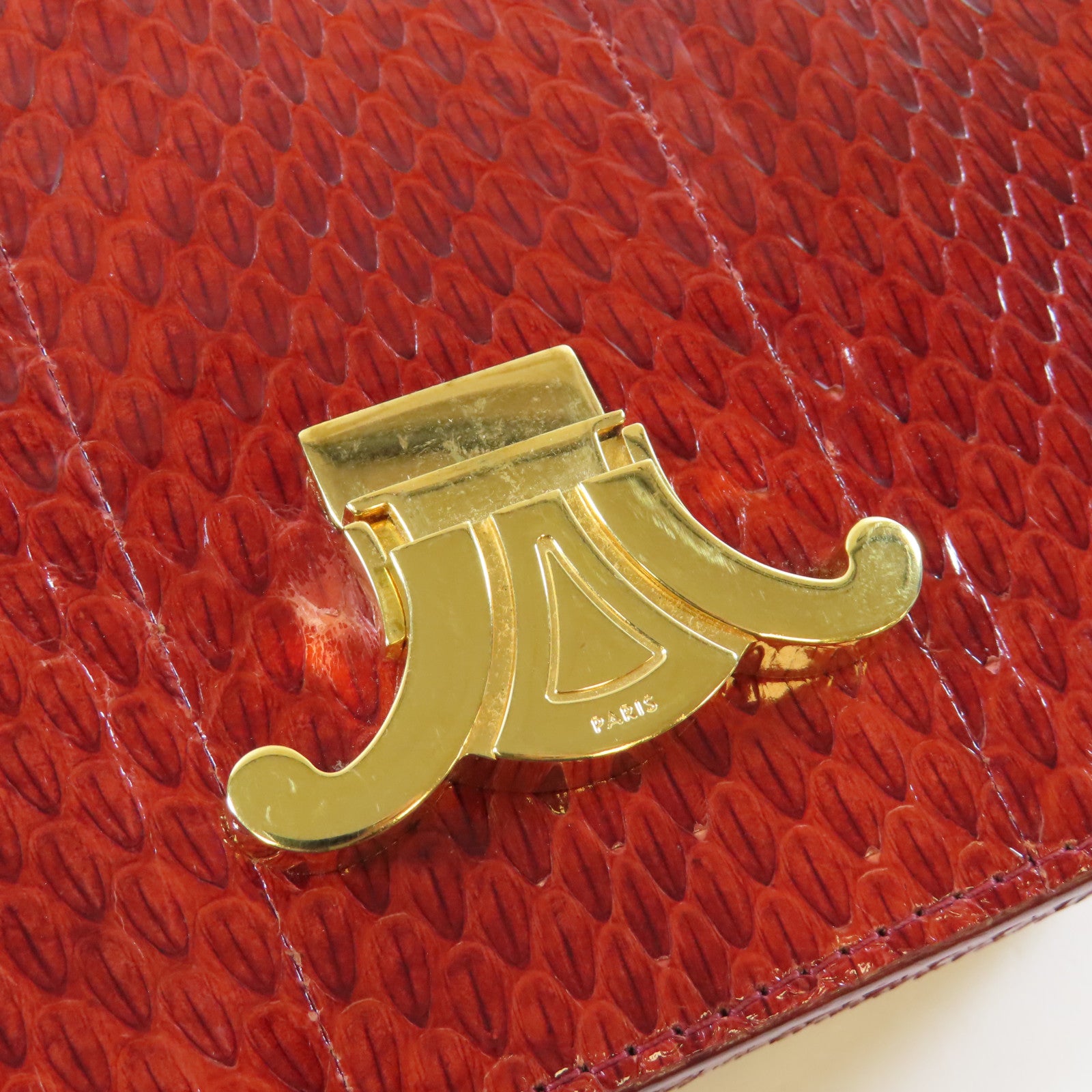 CELINE 蛇皮皮革Triomphe Shoulder Bag金扣肩背袋紅色