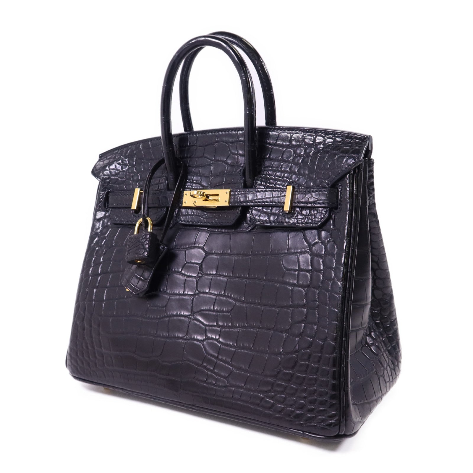 HERMES Alligator Mat皮革Birkin 25金扣手挽袋Noir