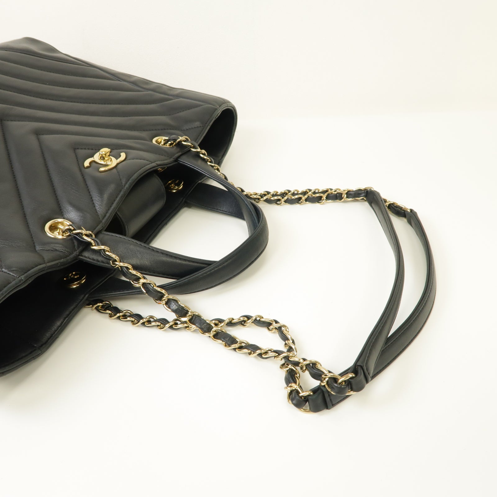 CHANEL 斜紋牛皮皮革2way Shoulder Bag金扣手挽肩背兩用袋黒色