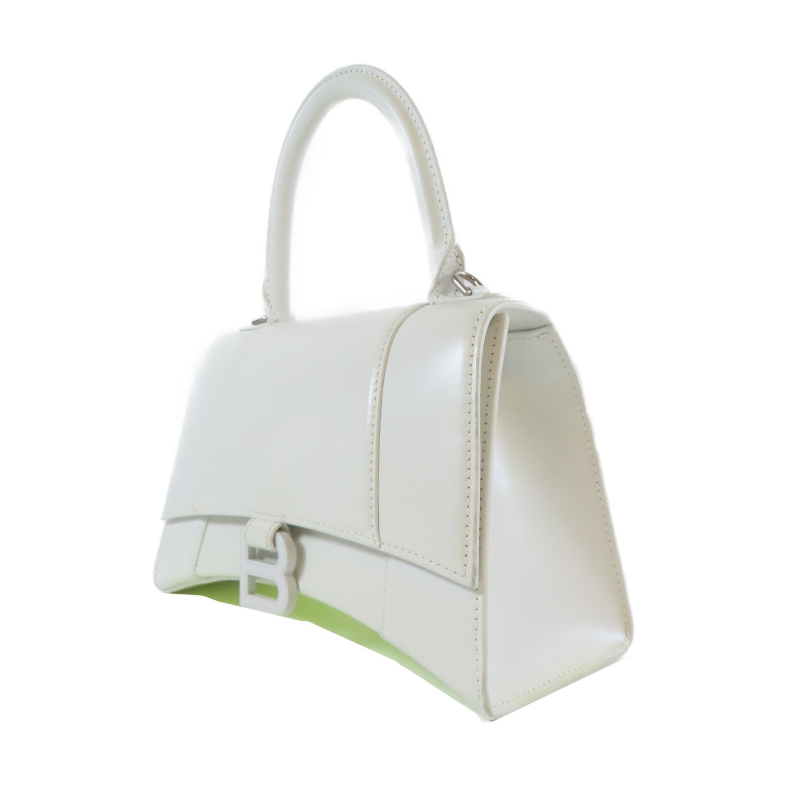 BALENCIAGA 牛皮皮革Hourglass銀扣手挽肩背兩用袋白色