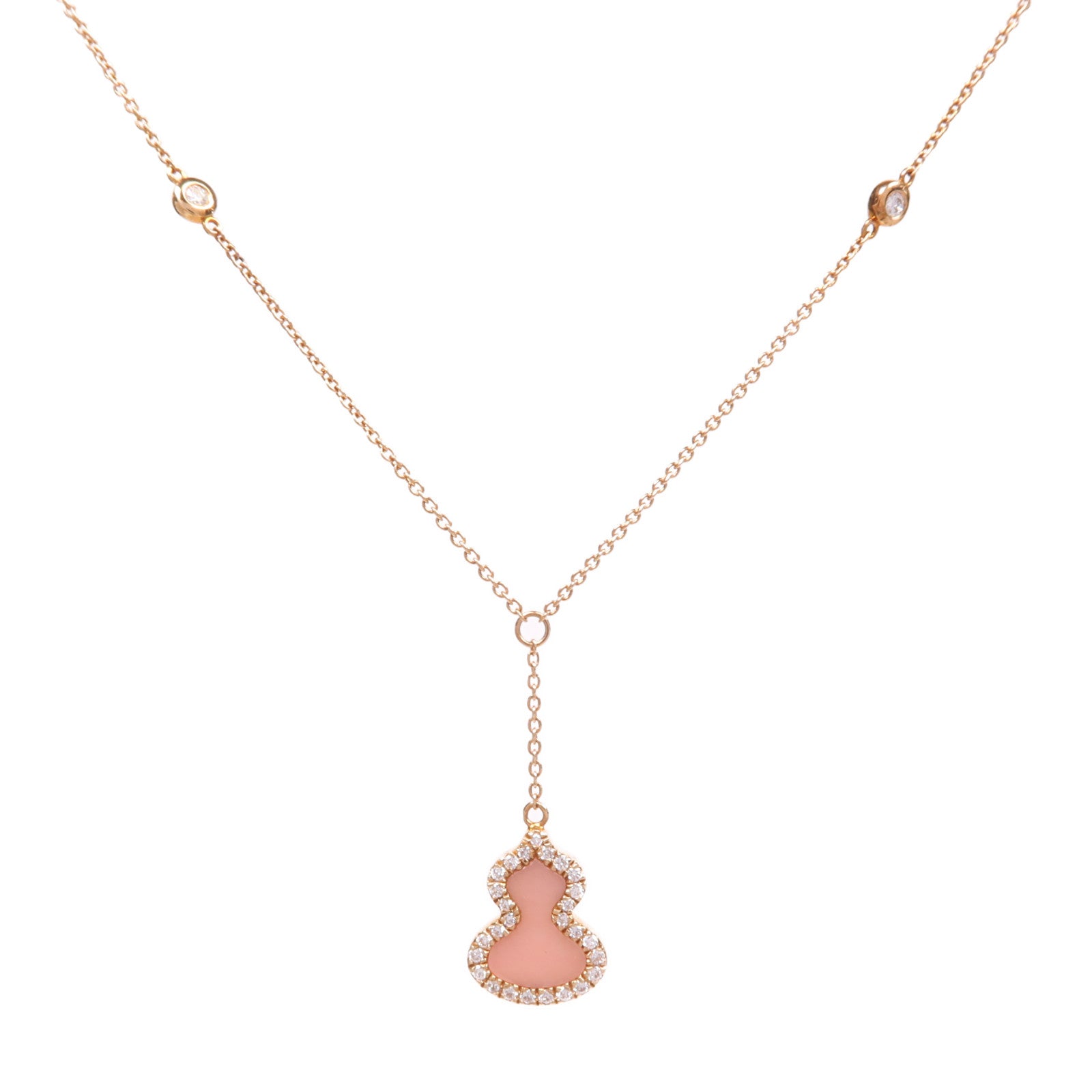 JEWELRY 18K玫瑰金Qeelin Petite Wulu Diamond Pink Opal蛋白石/鑽石項鍊