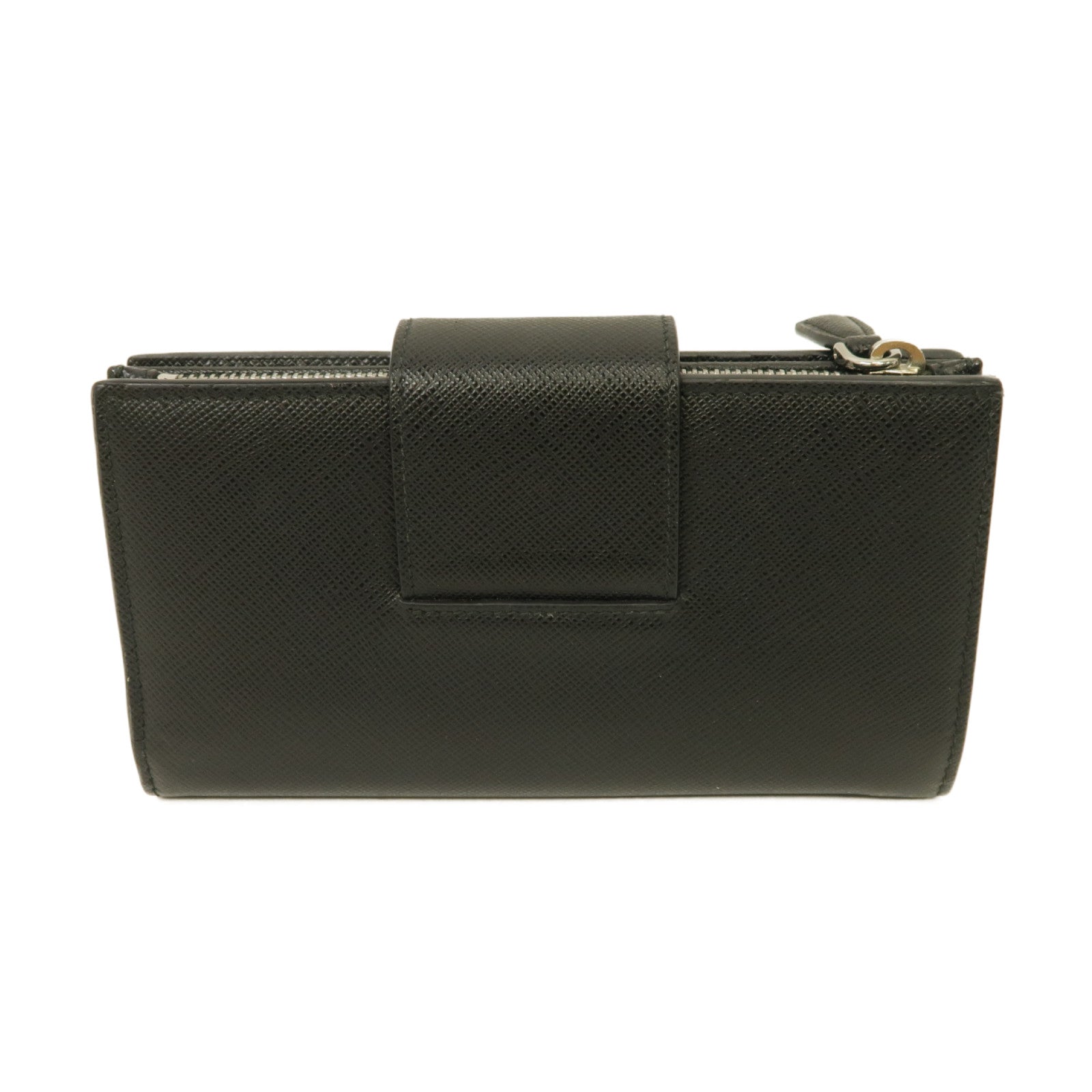 PRADA 牛皮皮革Medium Wallet銀扣錢包黑色/粉紅色