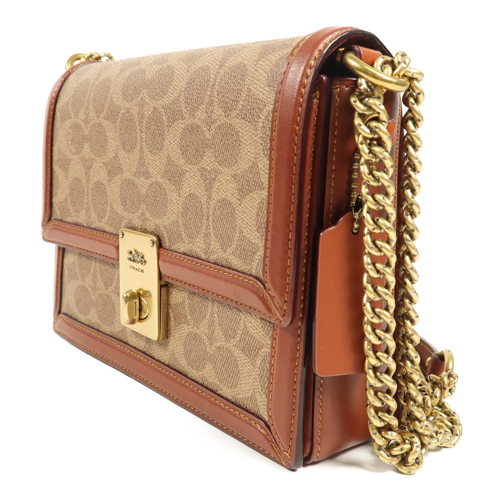 COACH 塗層帆布Chain Shoulder金扣肩背袋