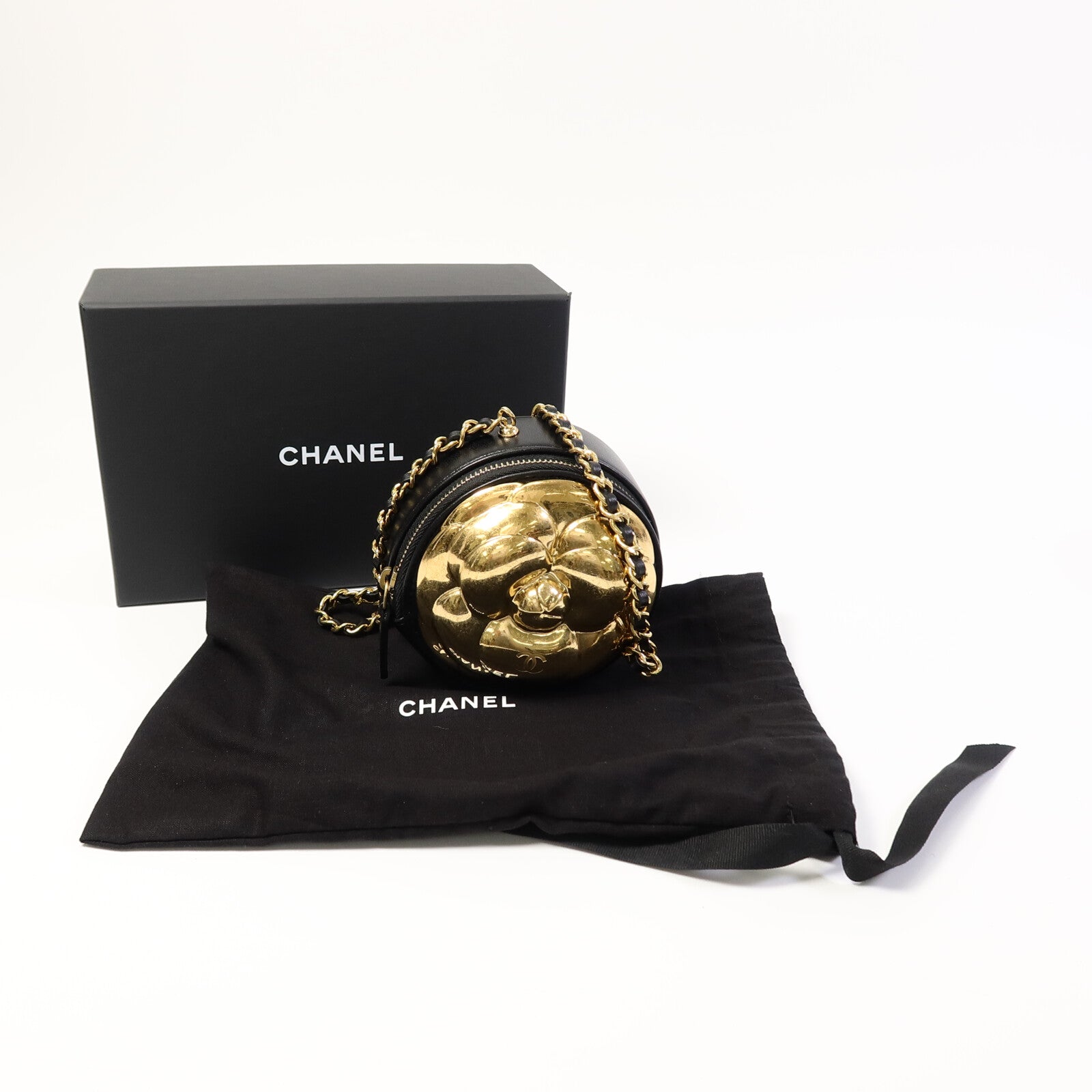 CHANEL 羊皮皮革Gold Camellia Bag鏈帶肩背袋