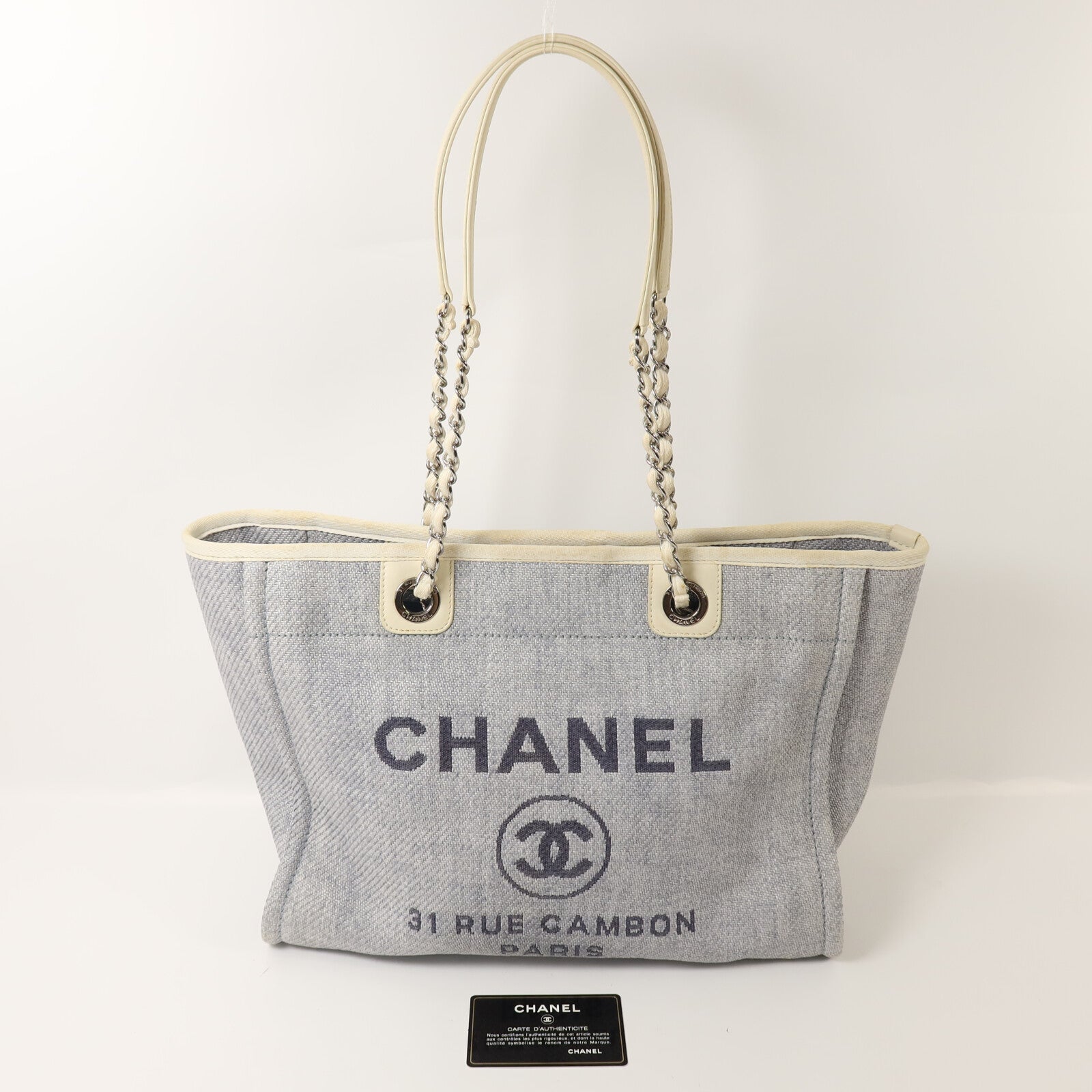 CHANEL Raffia Deauville Medium鏈帶手挽袋