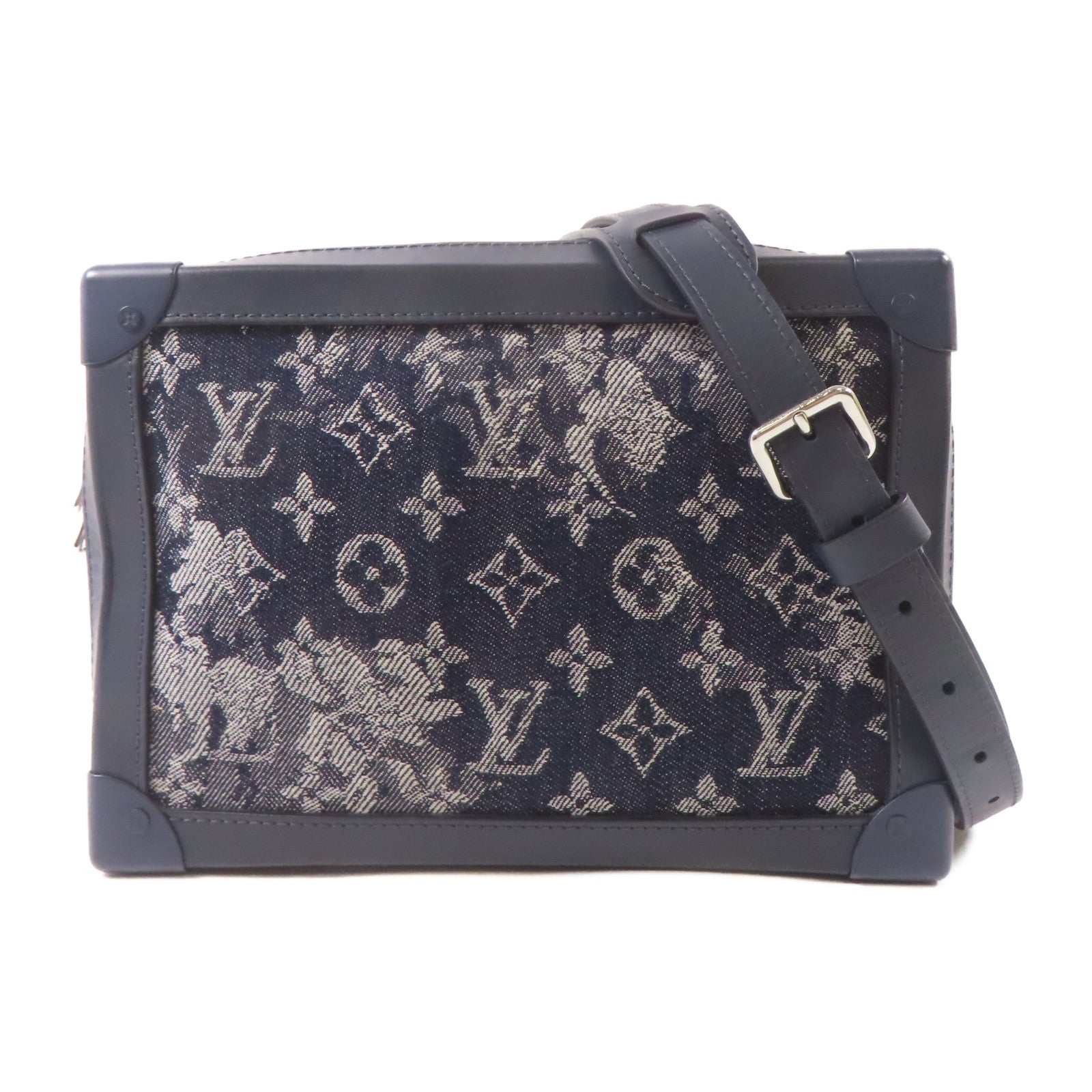 LOUIS VUITTON Monogram Tapestr Soft Trunk銀扣肩背袋藍色