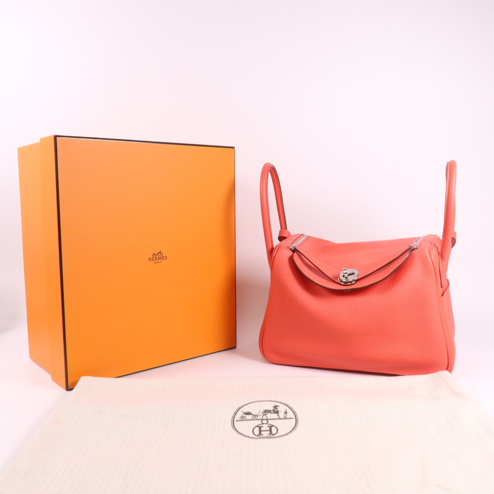 HERMES Clemence皮革Lindy 26手挽肩背兩用袋Rose Jaipur