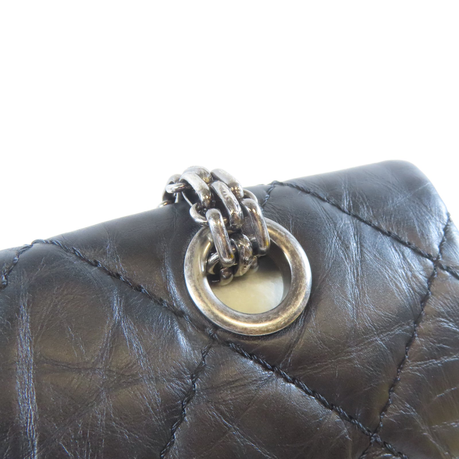 CHANEL 【清倉大減價】菱格牛皮皮革2.55 Chain Shoulder銀扣鏈帶肩背袋黑色