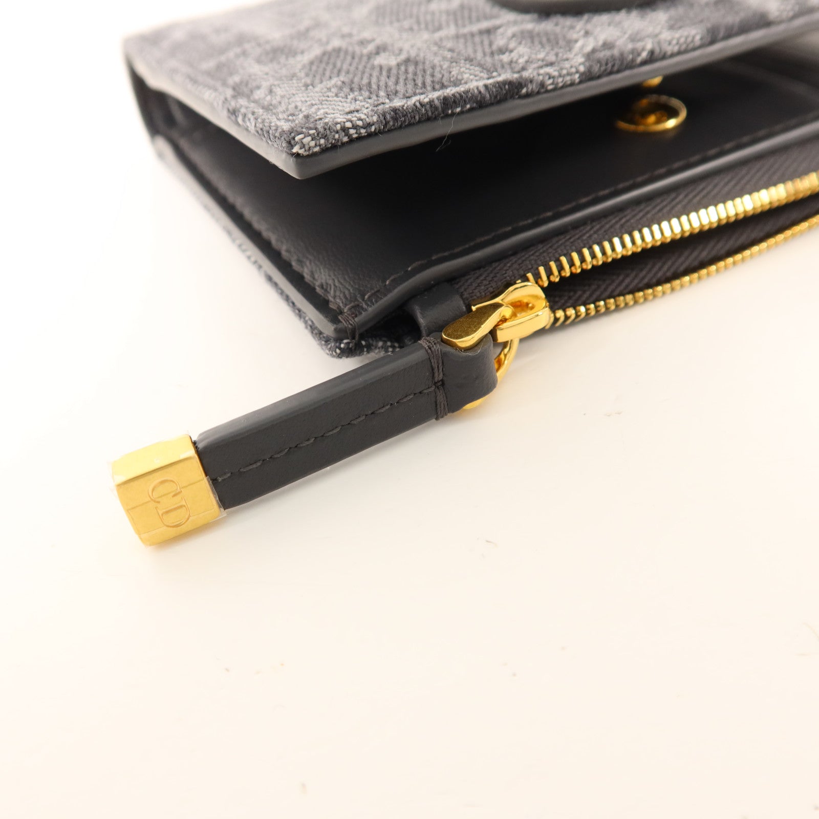 Dior 牛仔布料30 Montaigne Dahlia Bifold Wallet金扣錢包