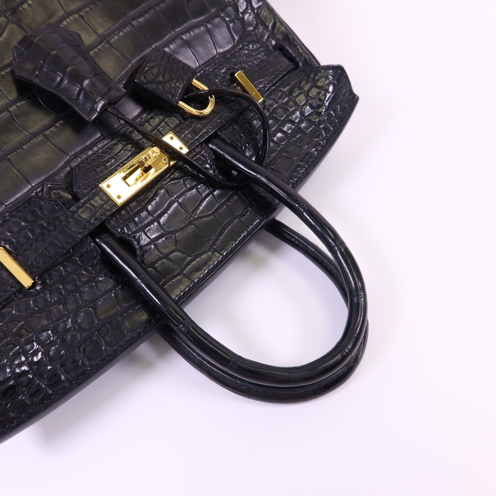 HERMES Alligator Mat皮革Birkin 25金扣手挽袋Noir