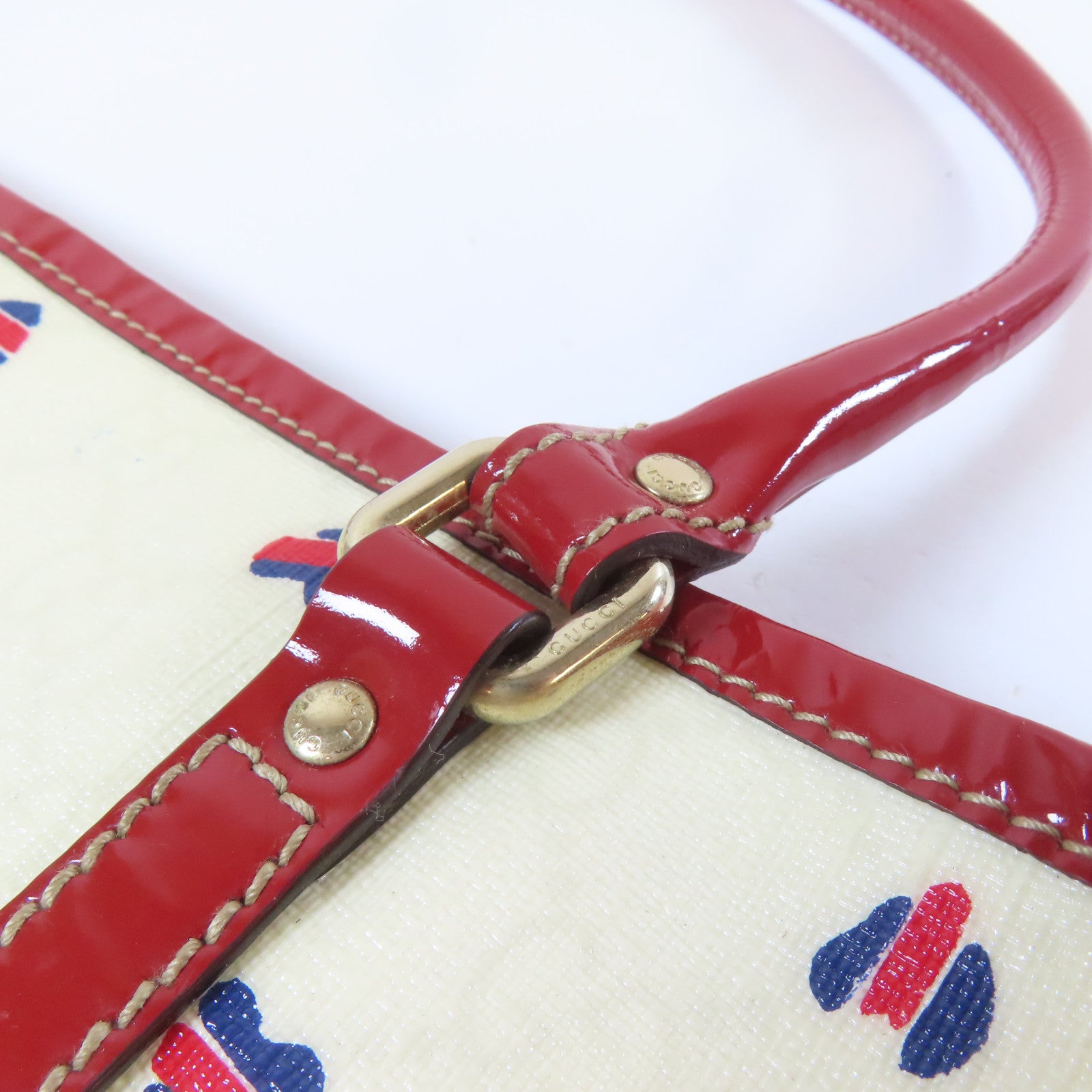 GUCCI 【激減優惠】塗層帆布Shoulder Bag銀扣肩背袋白色/紅色