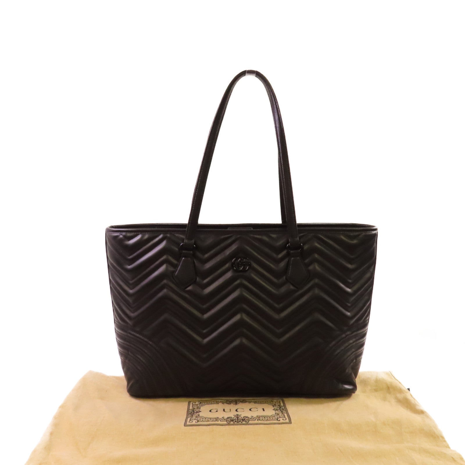 GUCCI 【激減優惠】牛皮皮革GG Marmot Tote Bag肩背袋黑色
