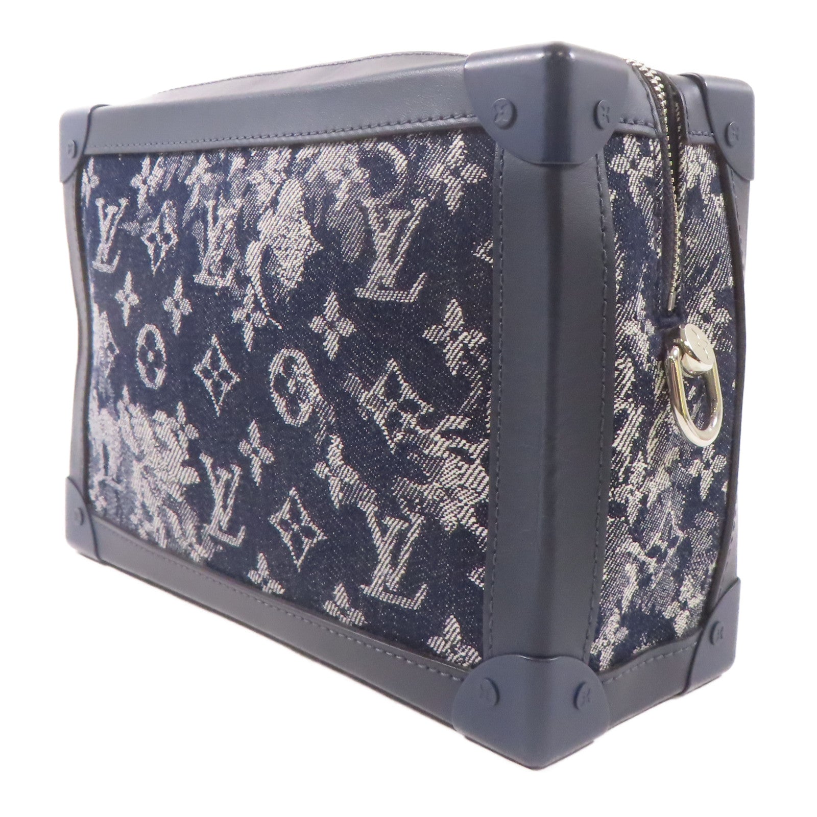LOUIS VUITTON Monogram Tapestr Soft Trunk銀扣肩背袋藍色