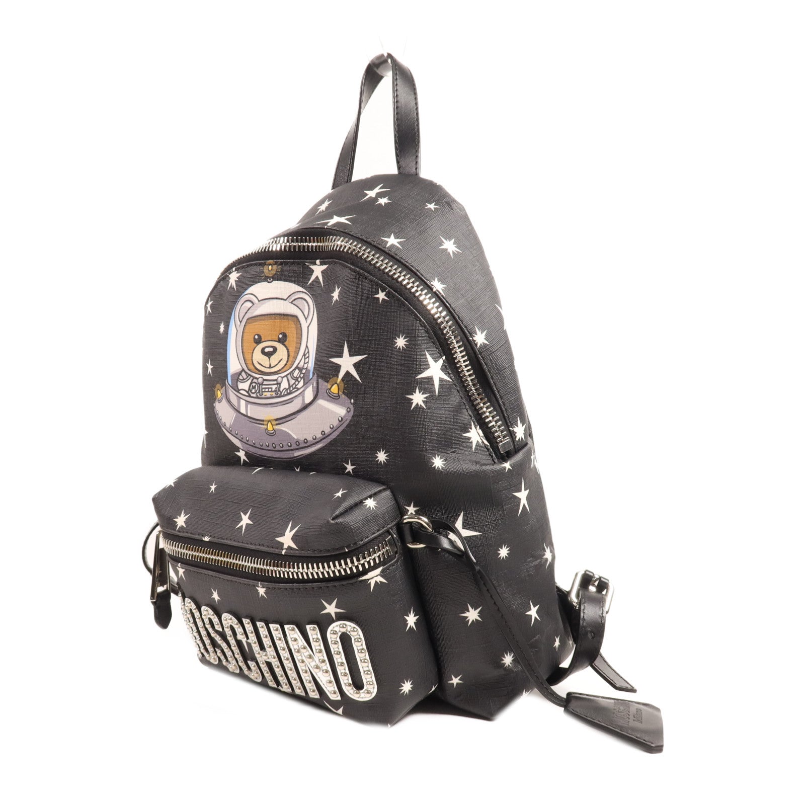 MOSCHINO 塗層帆布Backpack銀扣背包