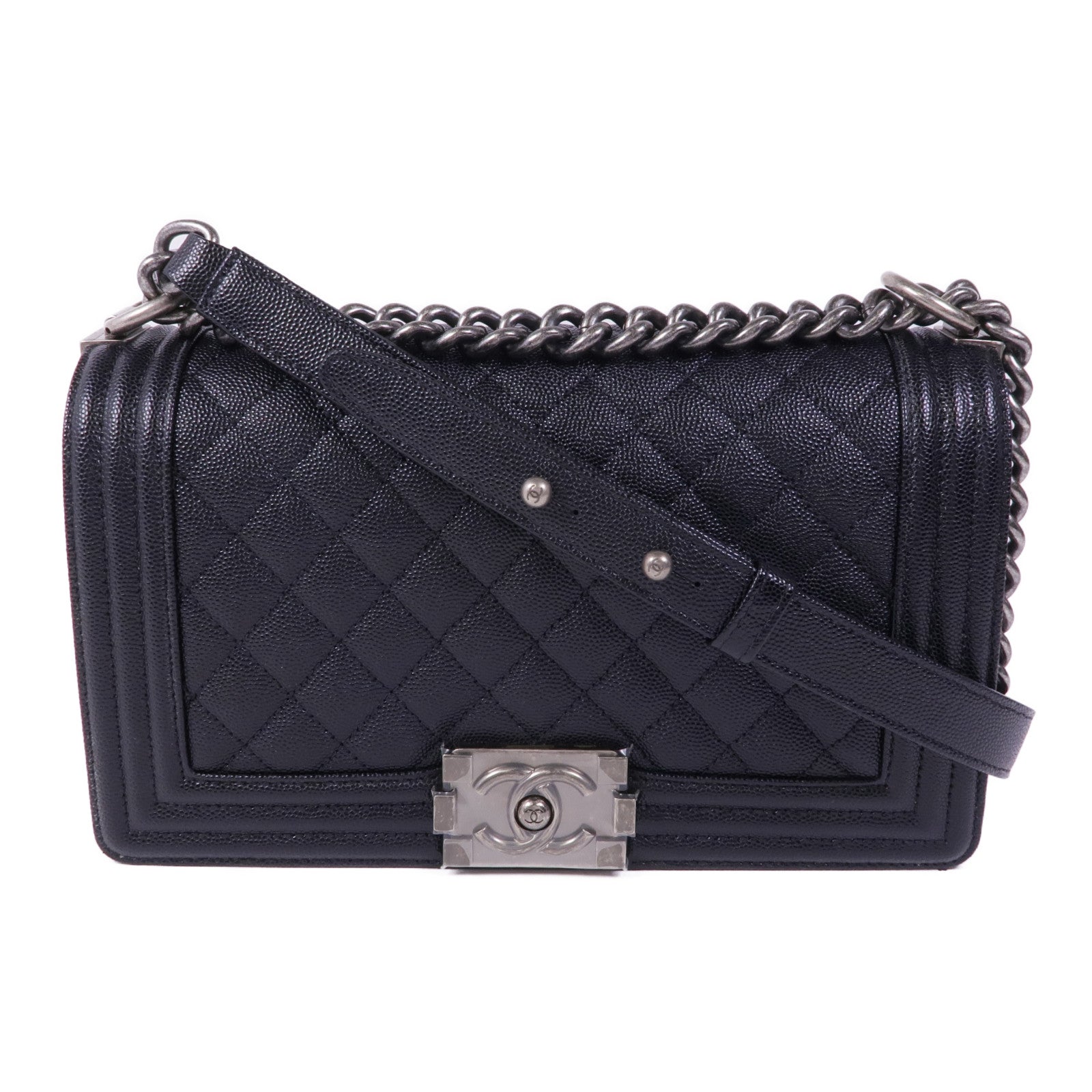 CHANEL 【激減優惠】牛皮皮革Boy 25銀扣鏈帶肩背袋