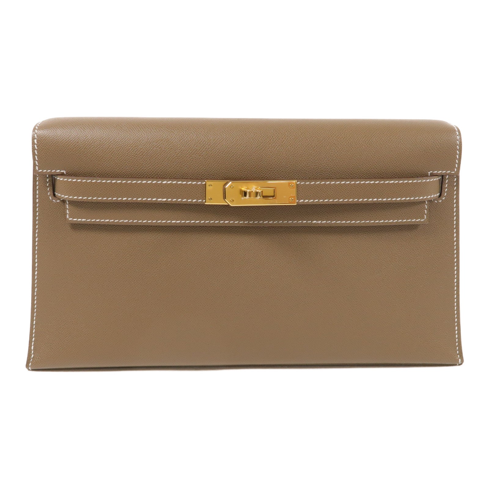 HERMES Veau Madame皮革Kelly Elan金扣肩背袋Etoupe