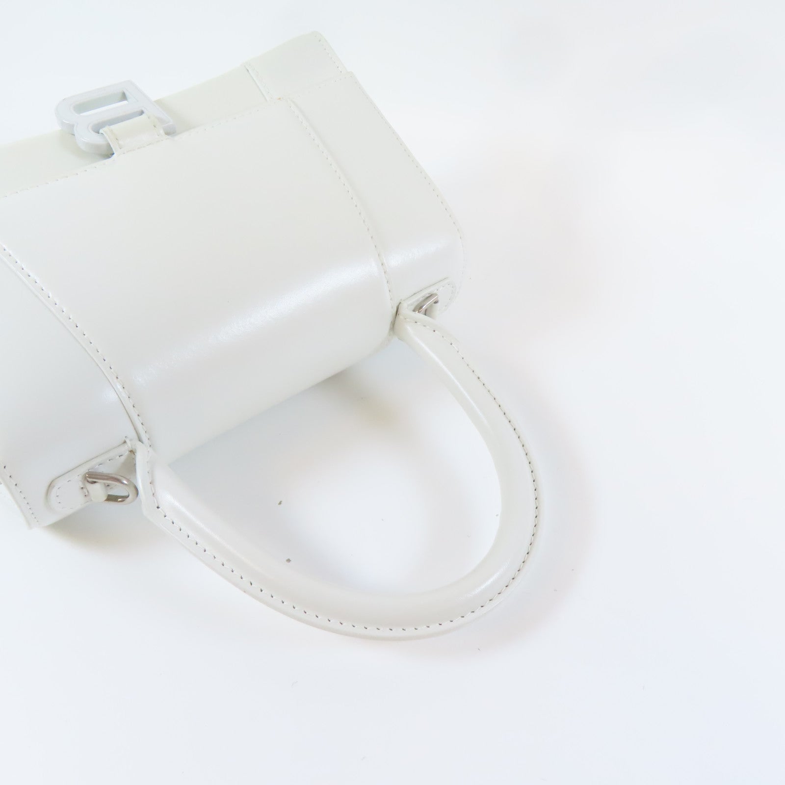 BALENCIAGA 牛皮皮革Hourglass銀扣手挽肩背兩用袋白色