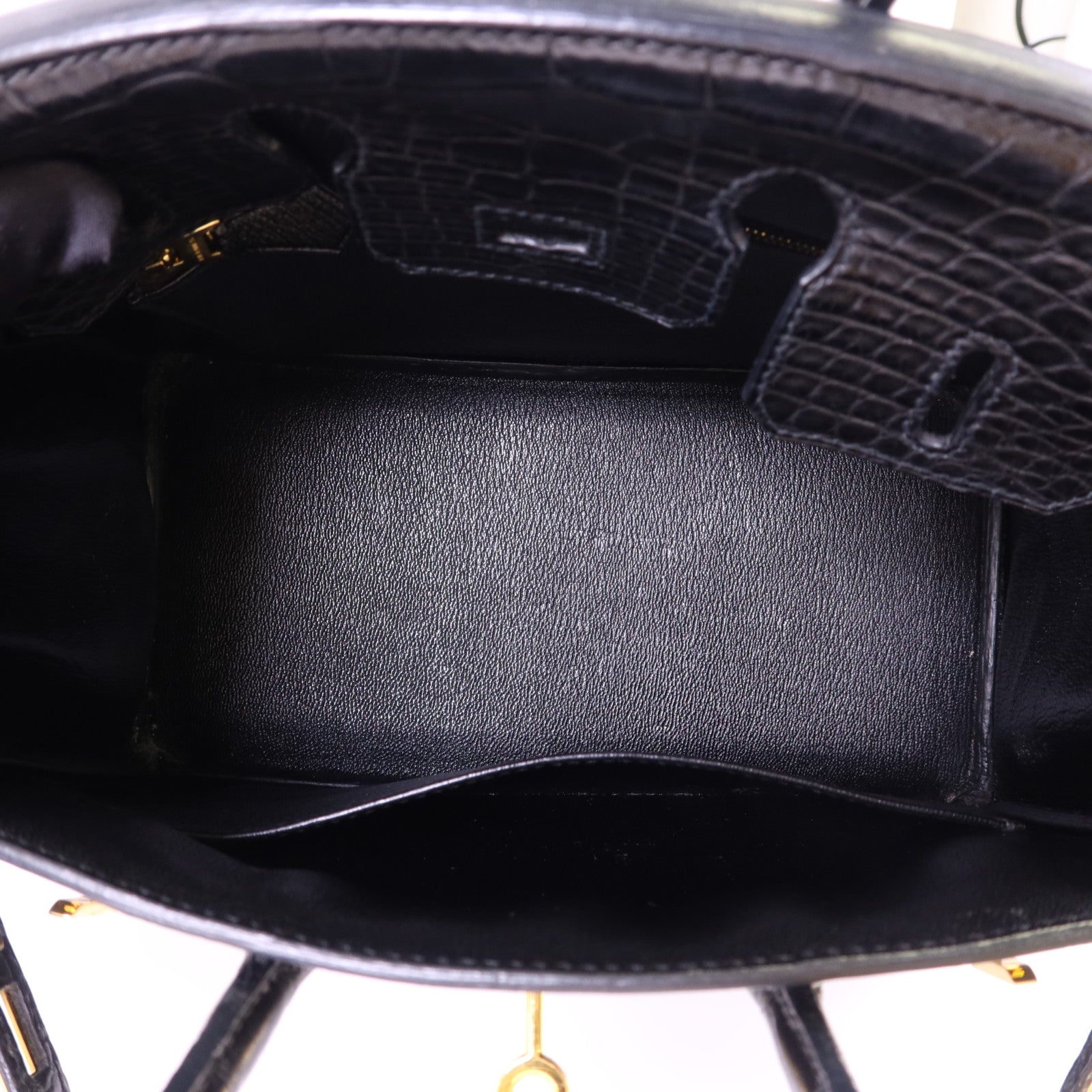 HERMES Alligator Mat皮革Birkin 25金扣手挽袋Noir