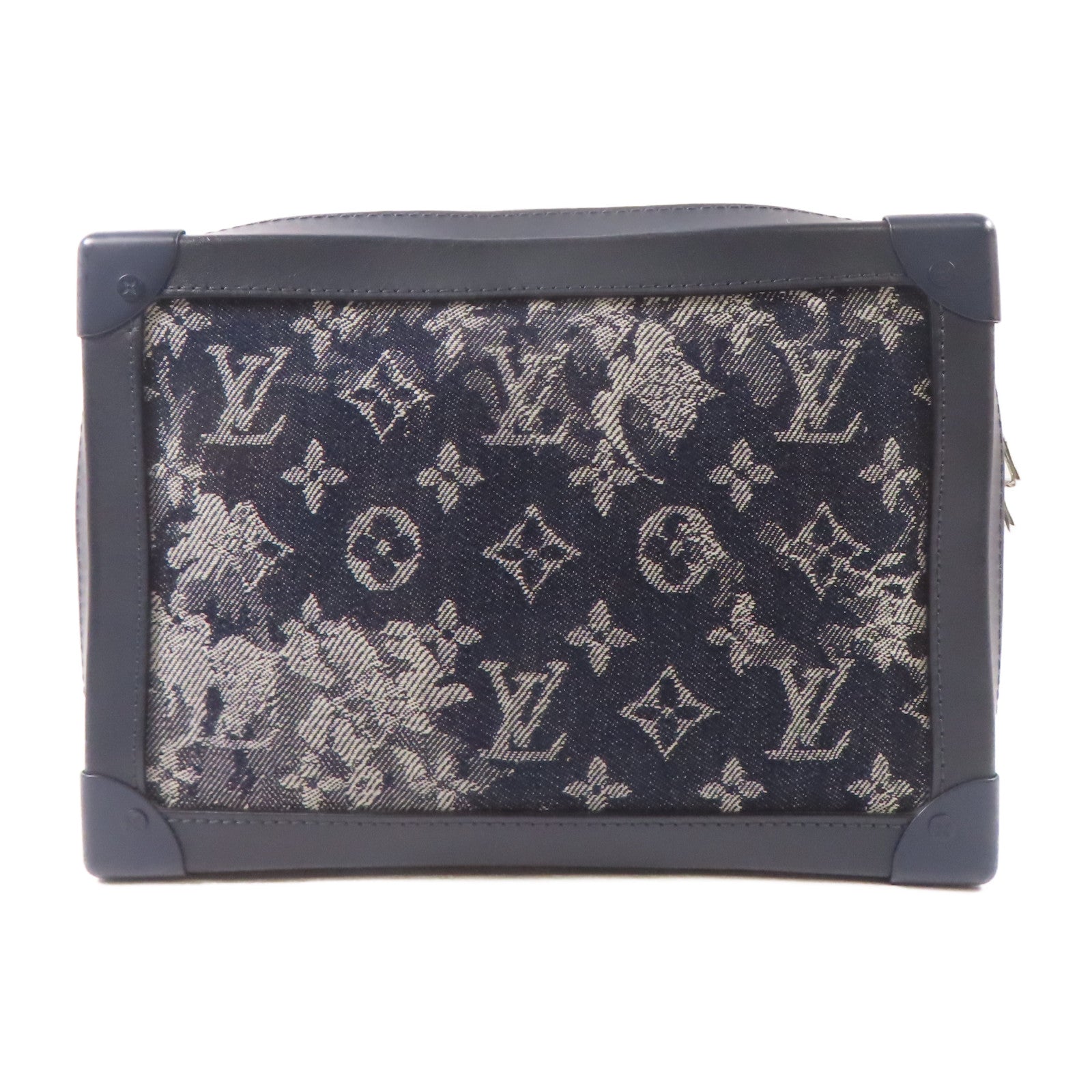 LOUIS VUITTON Monogram Tapestr Soft Trunk銀扣肩背袋藍色
