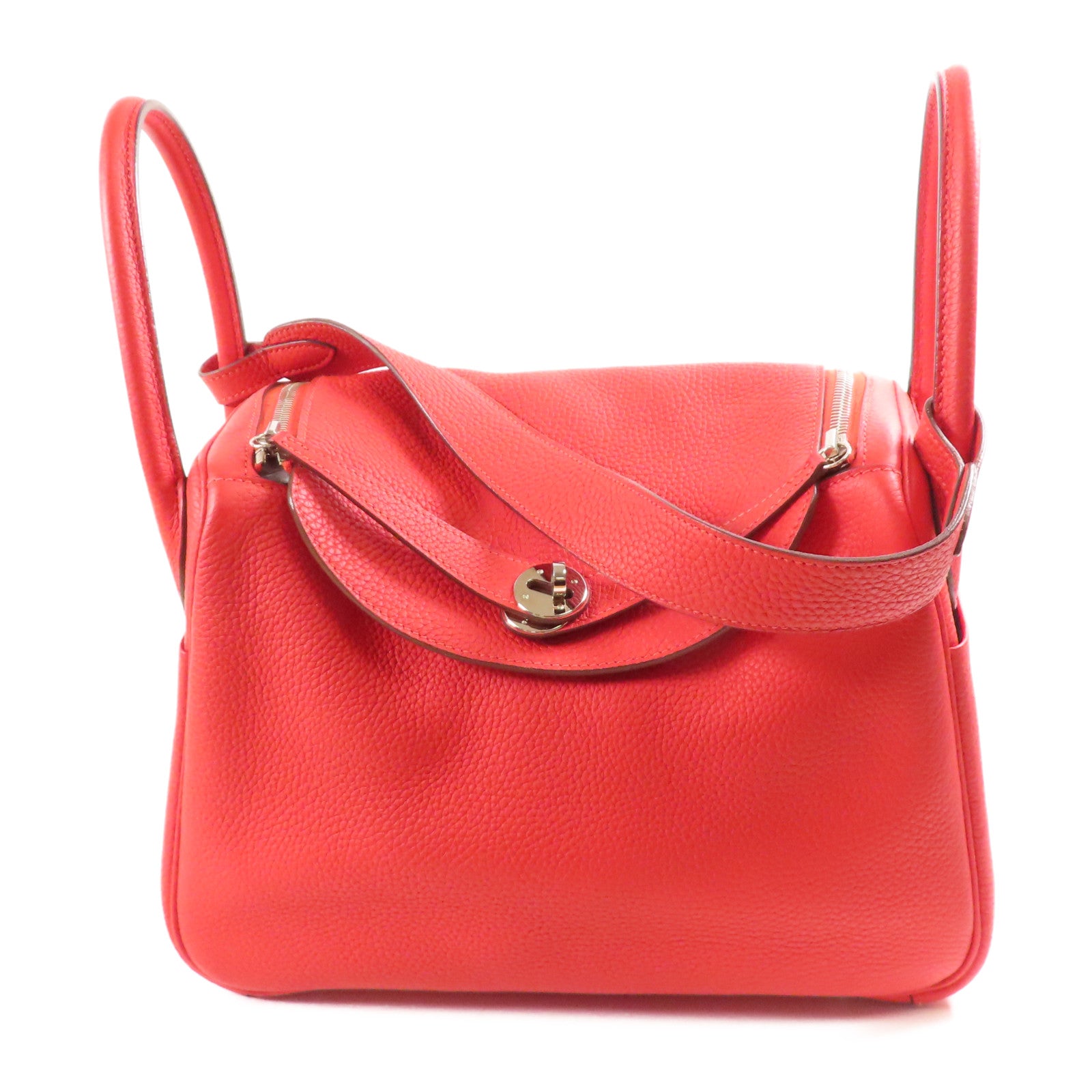 HERMES Clemence皮革Lindy 30銀扣手挽肩背兩用袋Rouge de Coeur