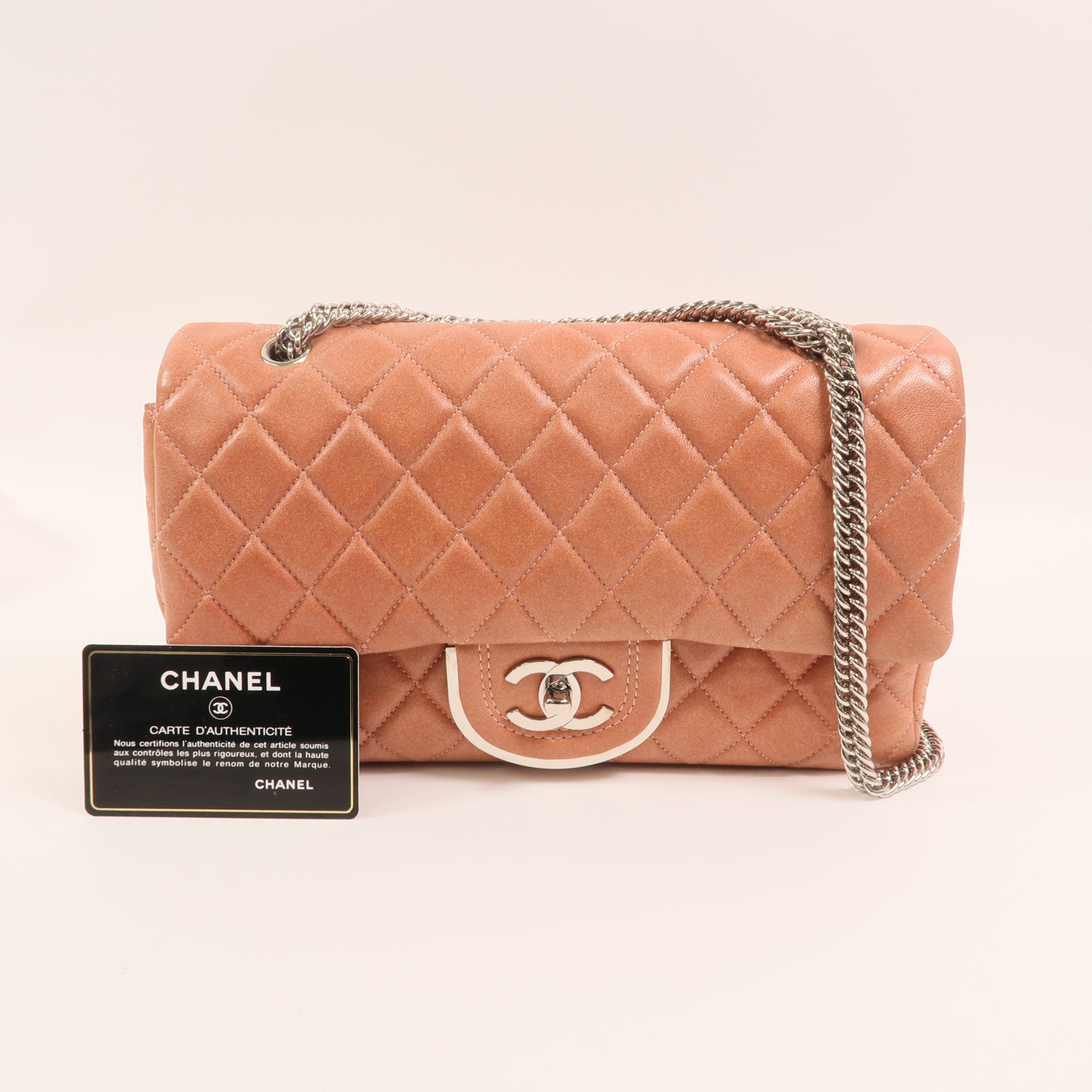 CHANEL 羊皮皮革Chain Shoulder銀扣鏈帶肩背袋