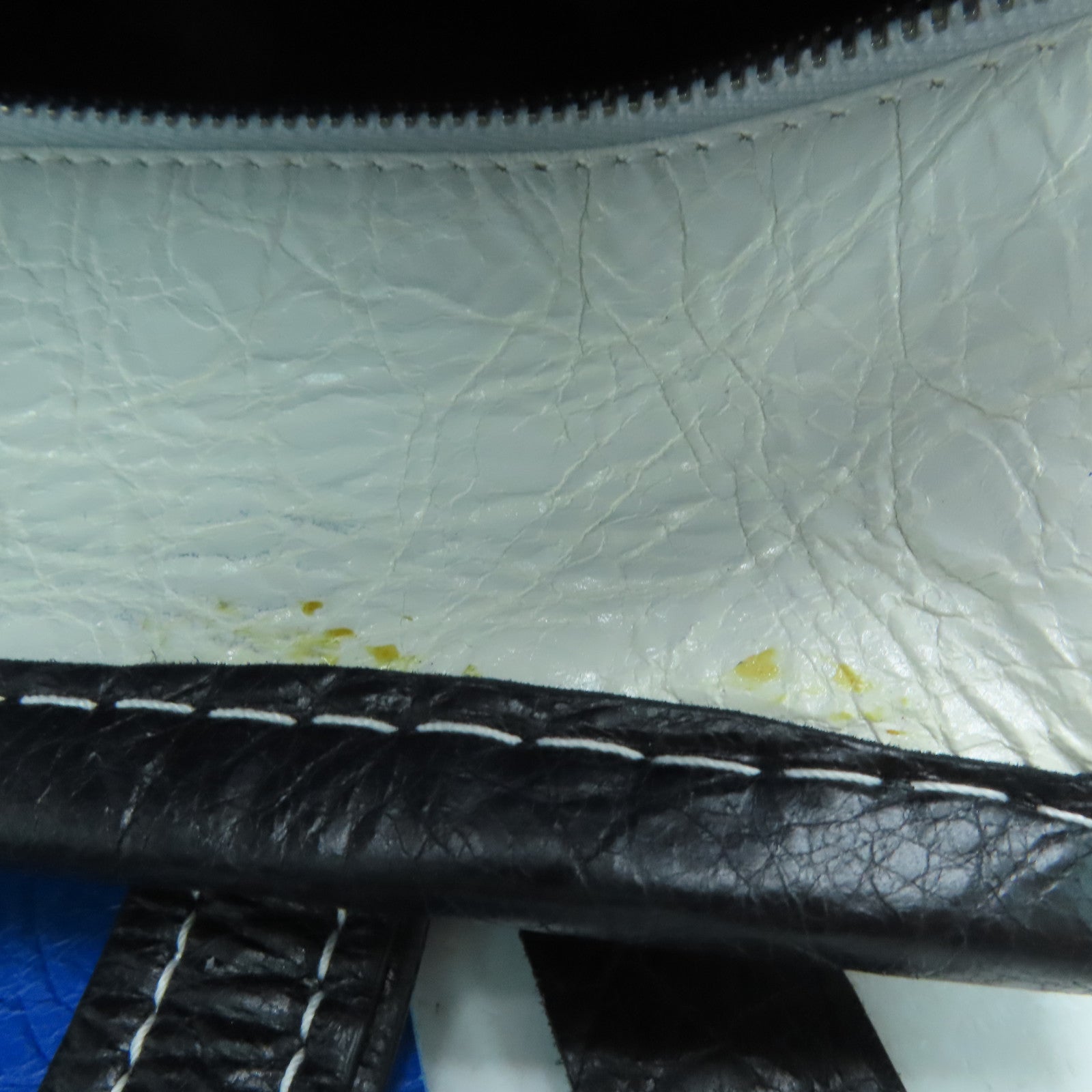 BALENCIAGA Sheepskin Leather Bazar Shopper XS Fringes Silver Buckle Handle Shoulder Bag Blue/White/Black