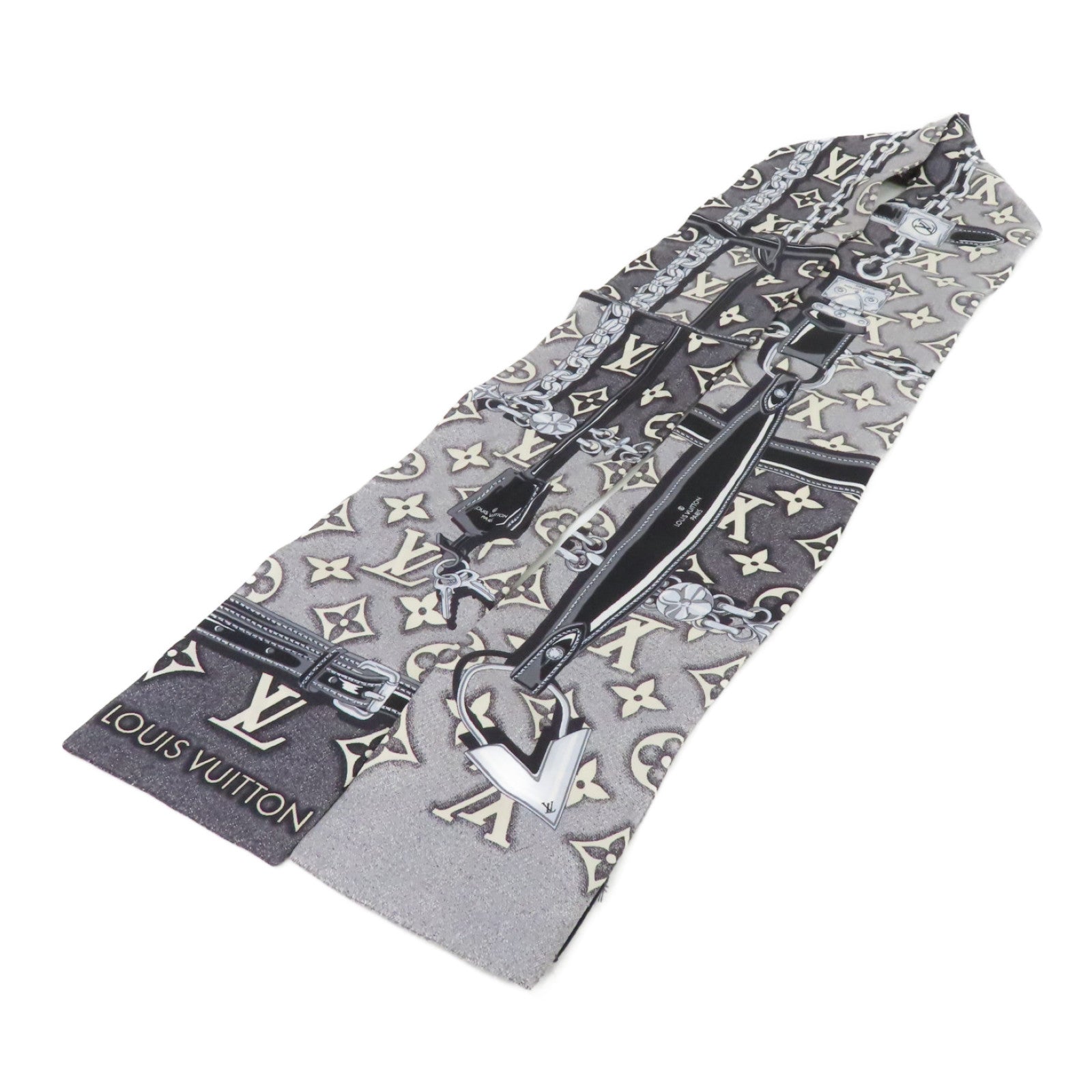 LOUIS VUITTON 絲質Bandeau絲巾黑色/灰色