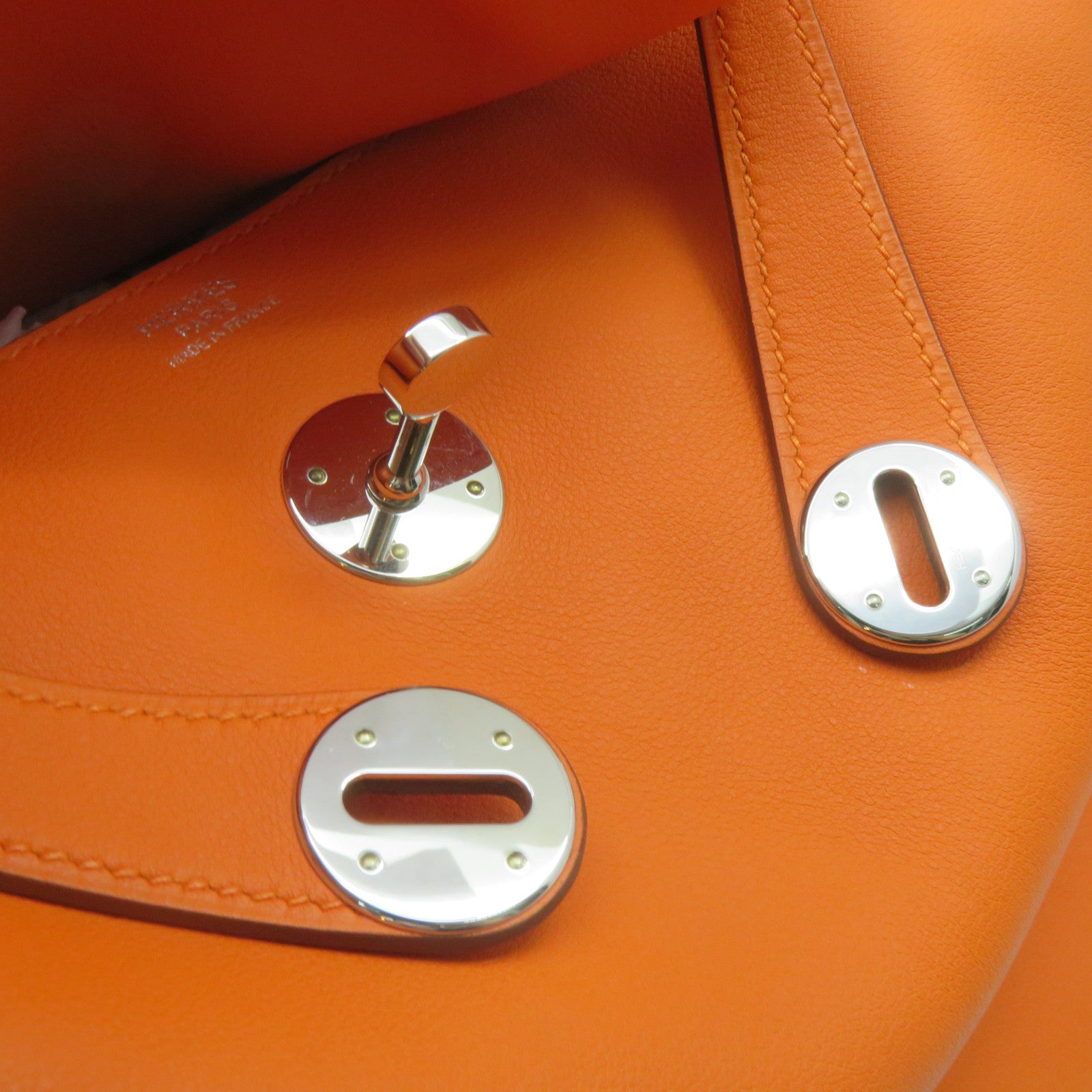 HERMES 【激減優惠】Swift皮革Lindy 30 Shoulder Bag銀扣肩背袋Orange橙色