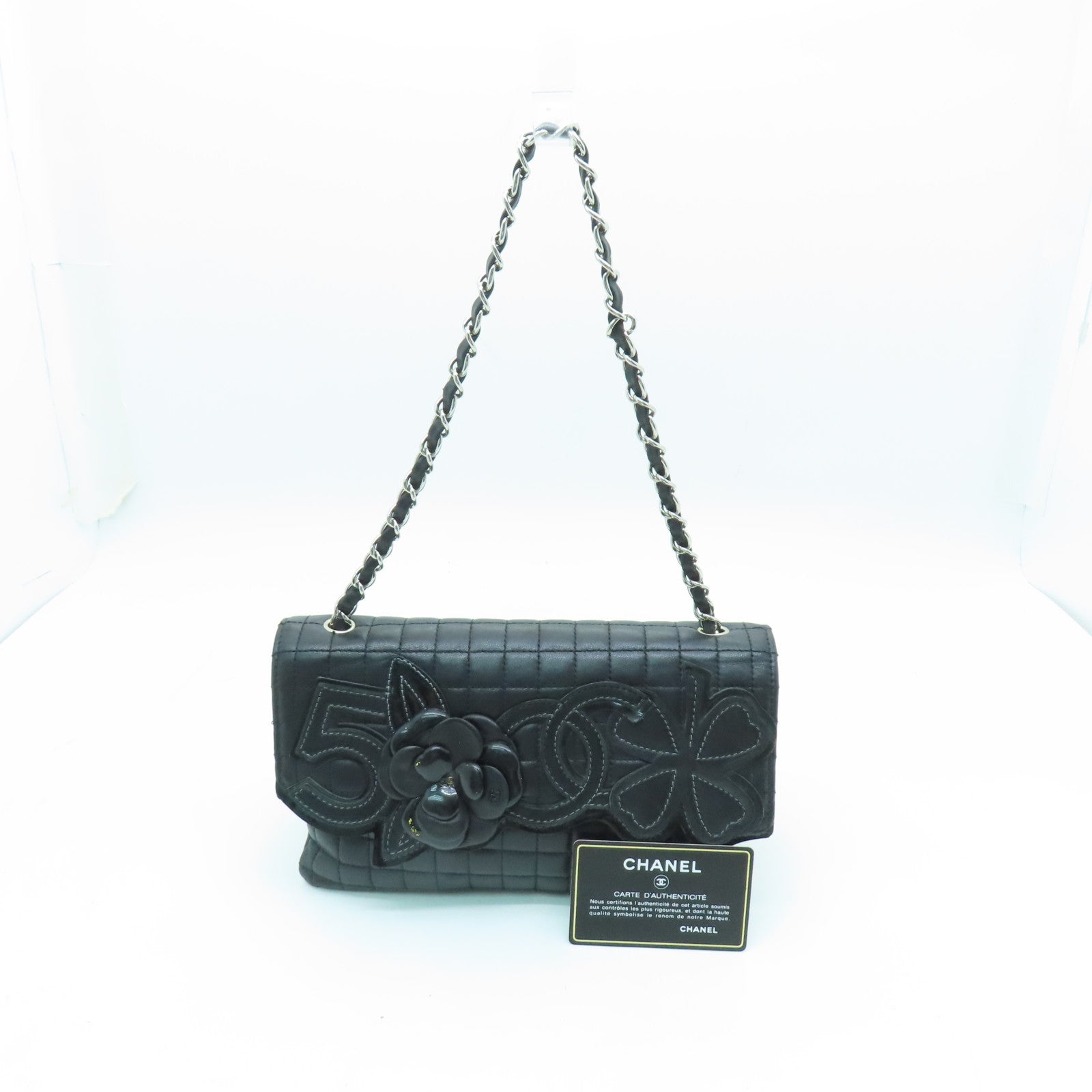 CHANEL 【清倉大減價】牛皮皮革Chain Shoulder Bag銀扣鏈帶肩背袋黑色