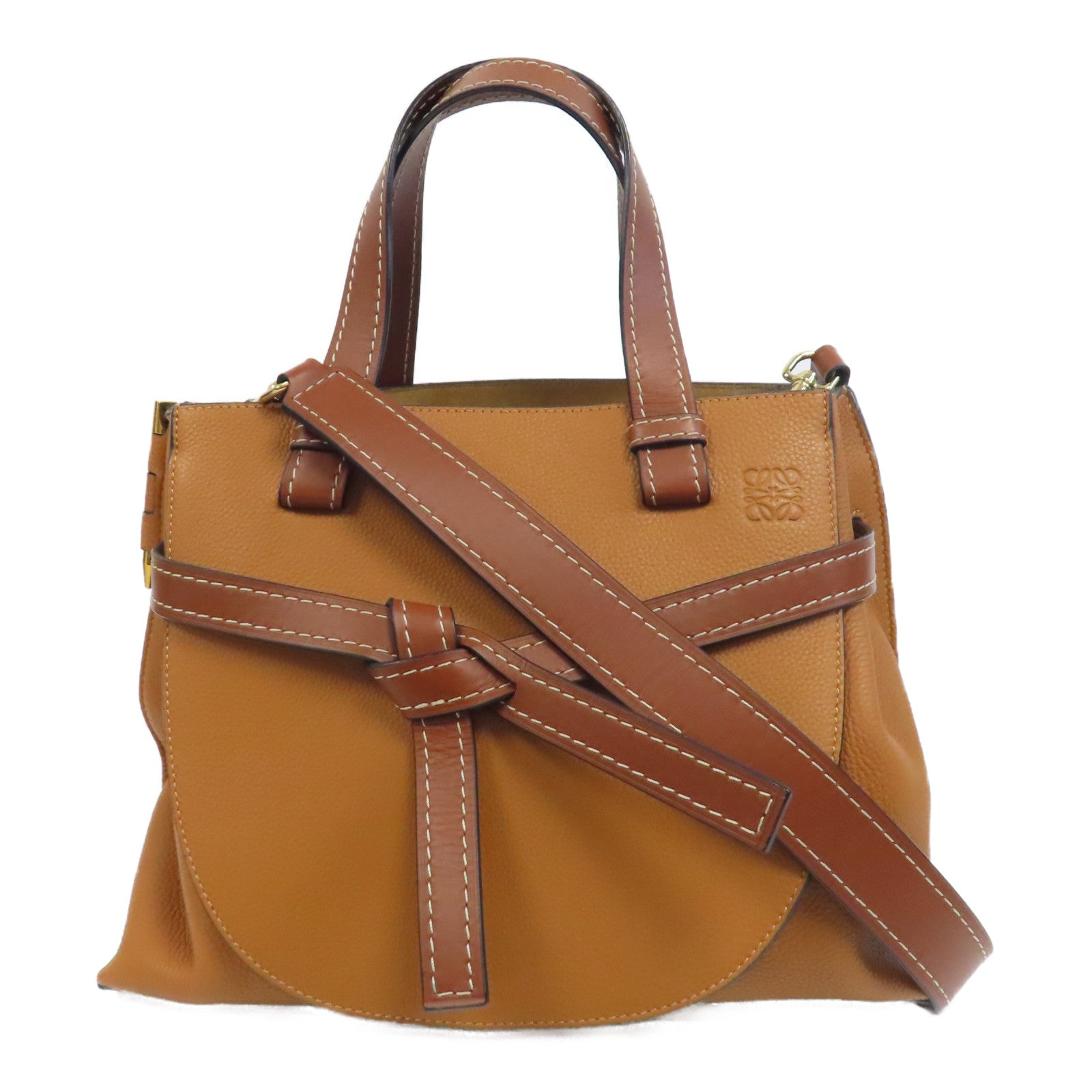 LOEWE 牛皮皮革Gate Top Handle金扣手挽肩背兩用袋啡色