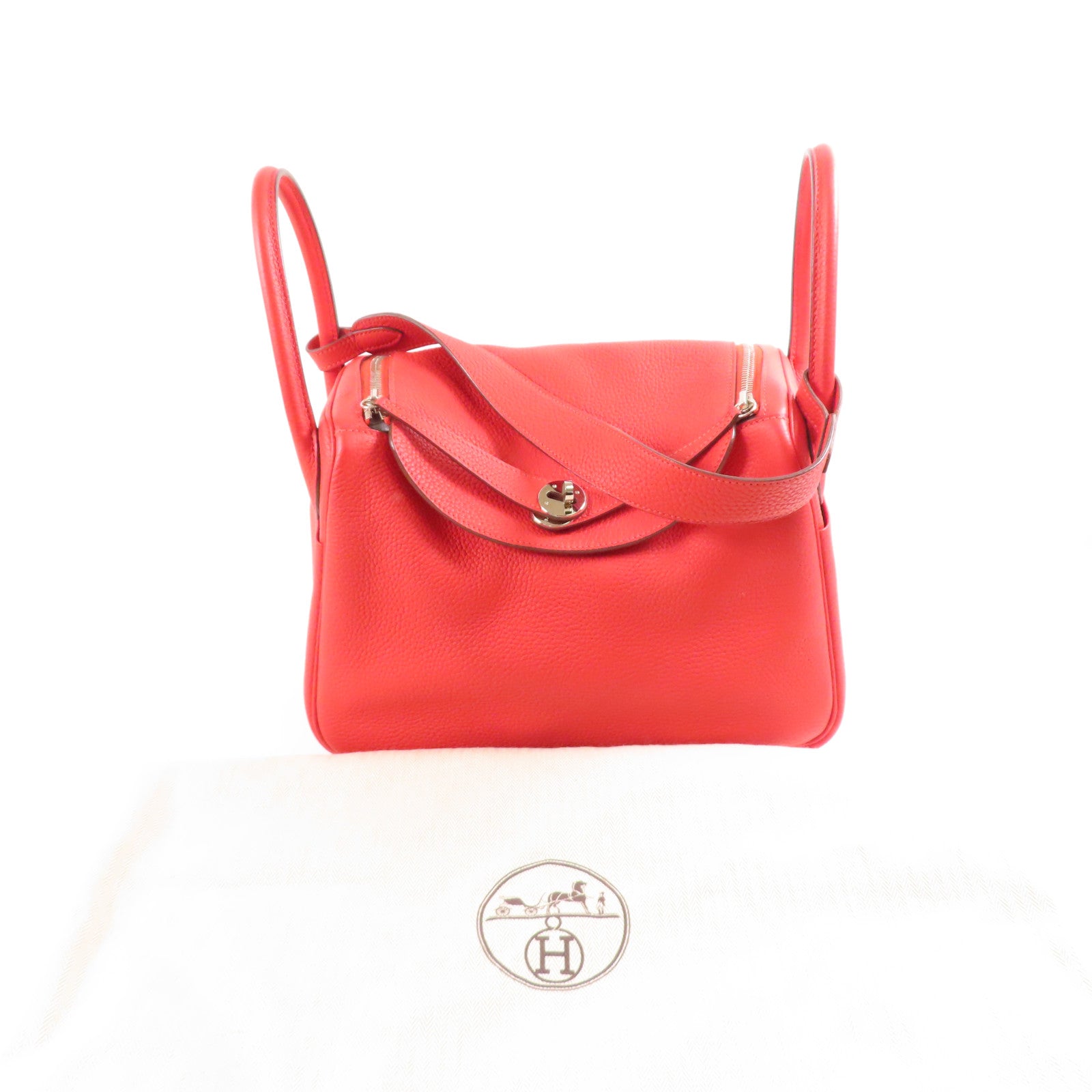 HERMES Clemence皮革Lindy 30銀扣手挽肩背兩用袋Rouge de Coeur