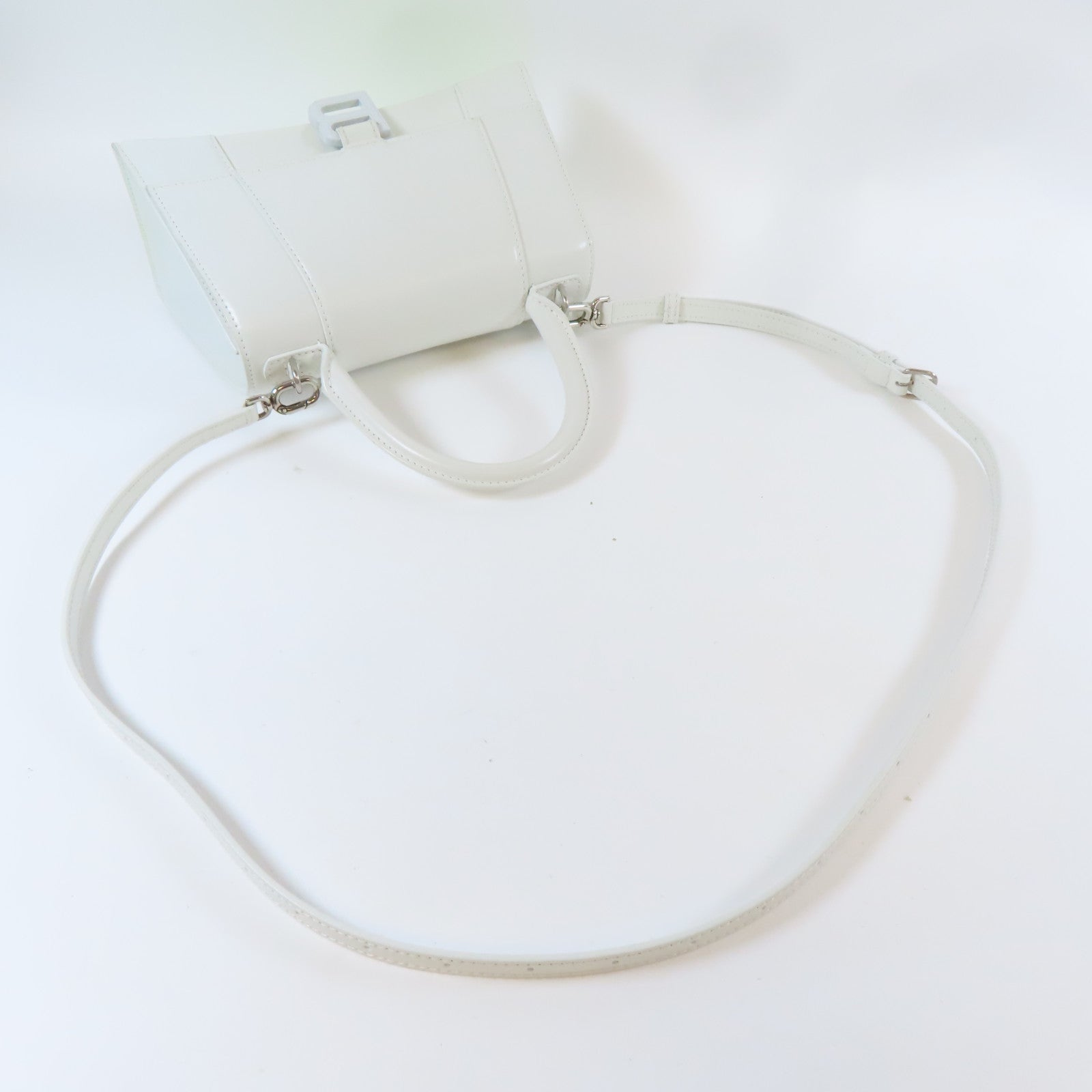 BALENCIAGA 牛皮皮革Hourglass銀扣手挽肩背兩用袋白色