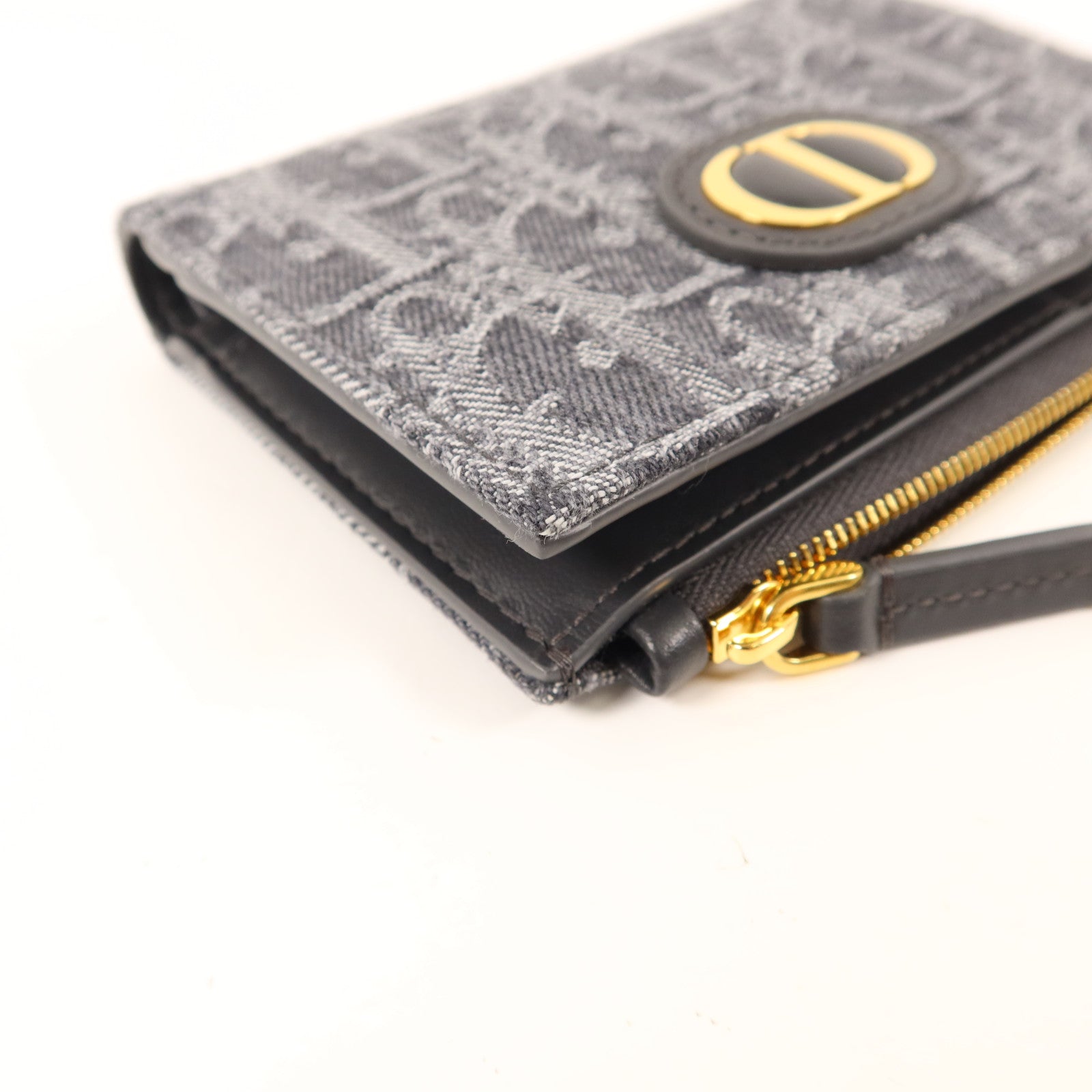 Dior 牛仔布料30 Montaigne Dahlia Bifold Wallet金扣錢包