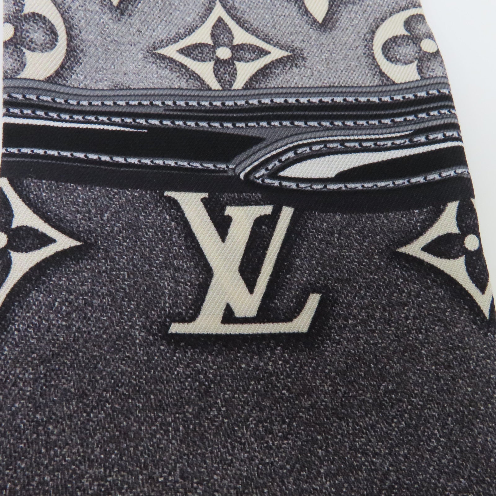 LOUIS VUITTON 絲質Bandeau絲巾黑色/灰色